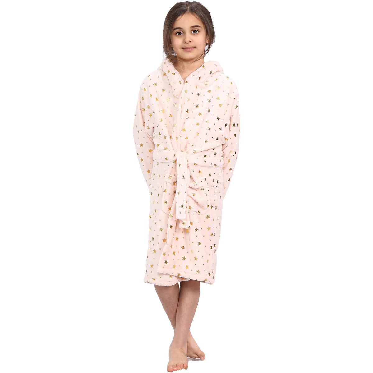 Girls' Unicorn Bathrobe - Golden Star Print Fleece Robe For Kids Age 2-13