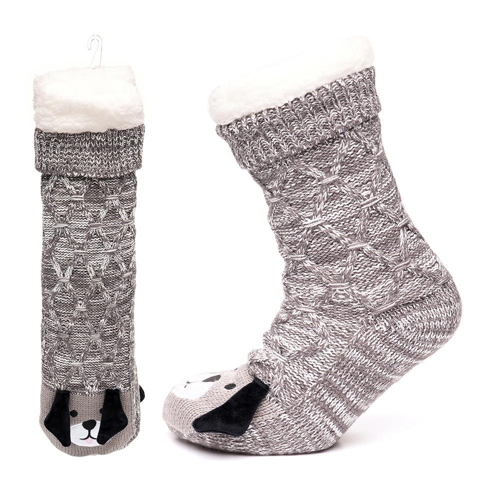 Ladies Cable Animals Lounge Slipper Socks Sherpa Lining Soft Warm Winter Socks