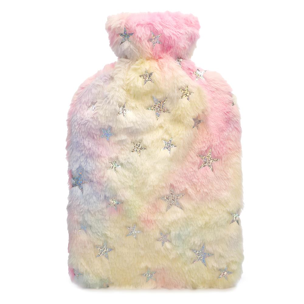 A2Z Hot Water Bottle 2L Metalic Heart & Stars Plush Fleece Cover Hot Water Bag