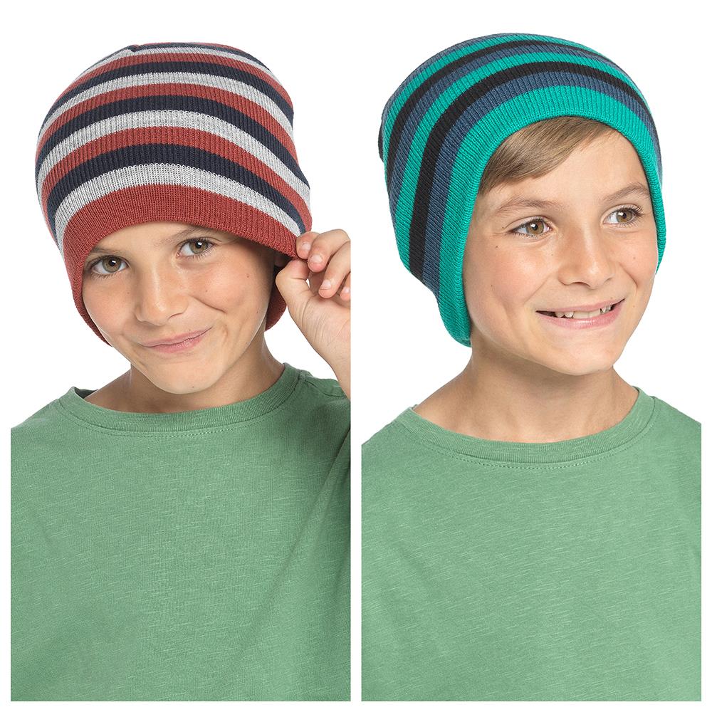 A2Z 4 Kids Boys Hat 2Pack Striped Beanie Soft Comfortable Winter Warm Cosy Hats