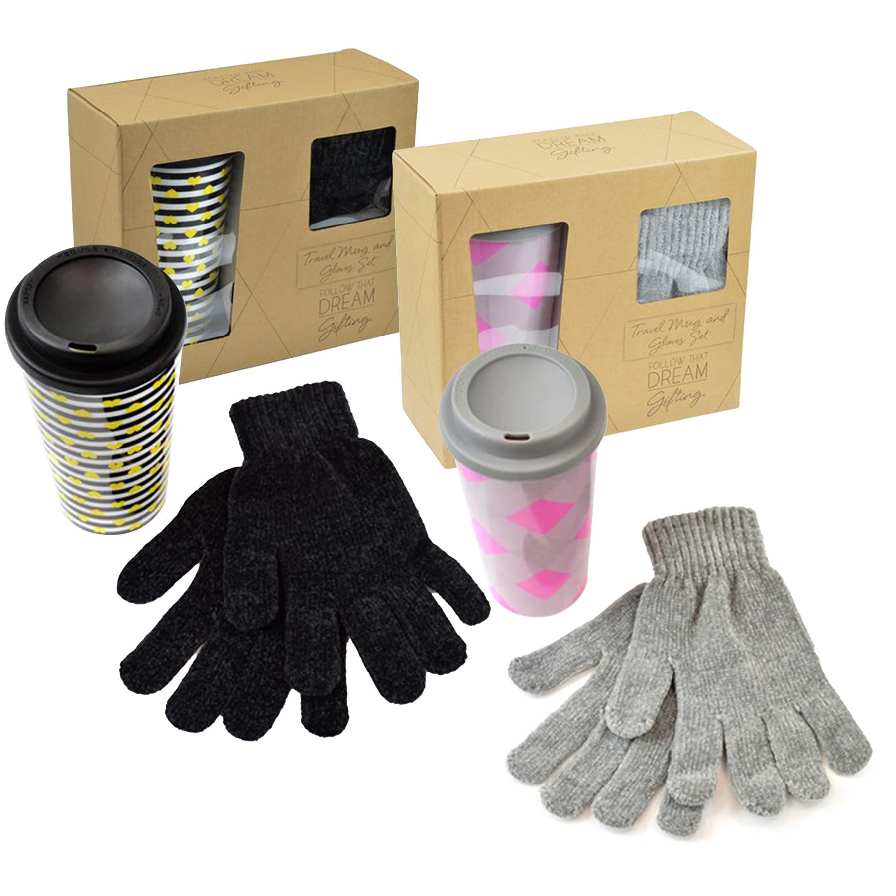 Travel Mug Chenille Gloves OneSize Reusable 600ml Coffee Cup Xmas Party Gift Set