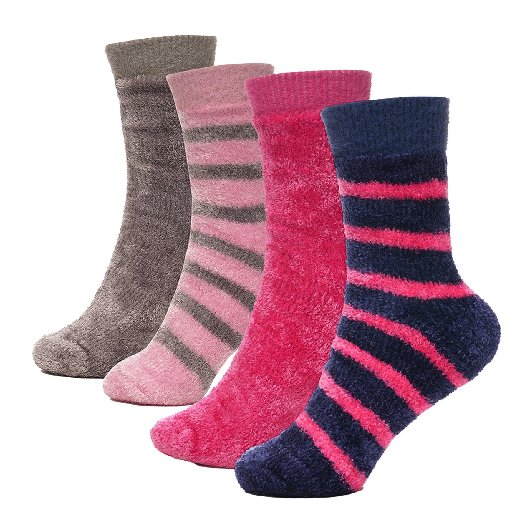 A2Z Ladies Socks 3 Pack Chenille Striped Velvet Socks Winter Warm Cozy Socks