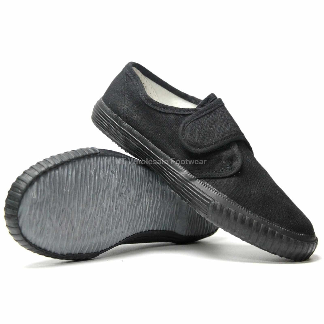 Girls Boys Touch Fasten PE Pumps Back To School Shoes Slip-on Canvas Trainers