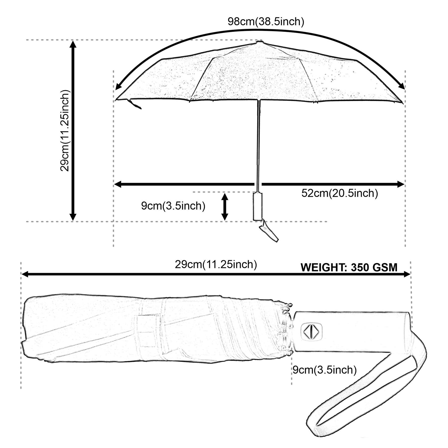 Compact Travel Supermini Umbrella Auto Folding Weather Protect Brolly With Pouch