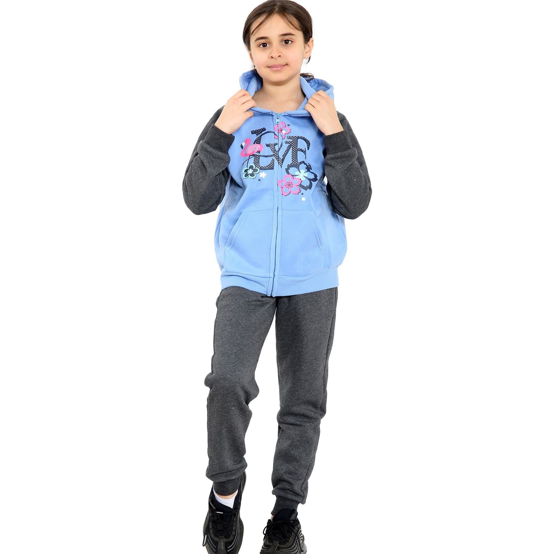 Kids Girls Tracksuit Hooded Zipper Bottom Jogging Suit Joggers 2 Piece Gift 5-13