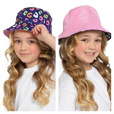 Kids Reversible Bucket Hat Summer Foldable Polyester Sun Protection Hiking Hat