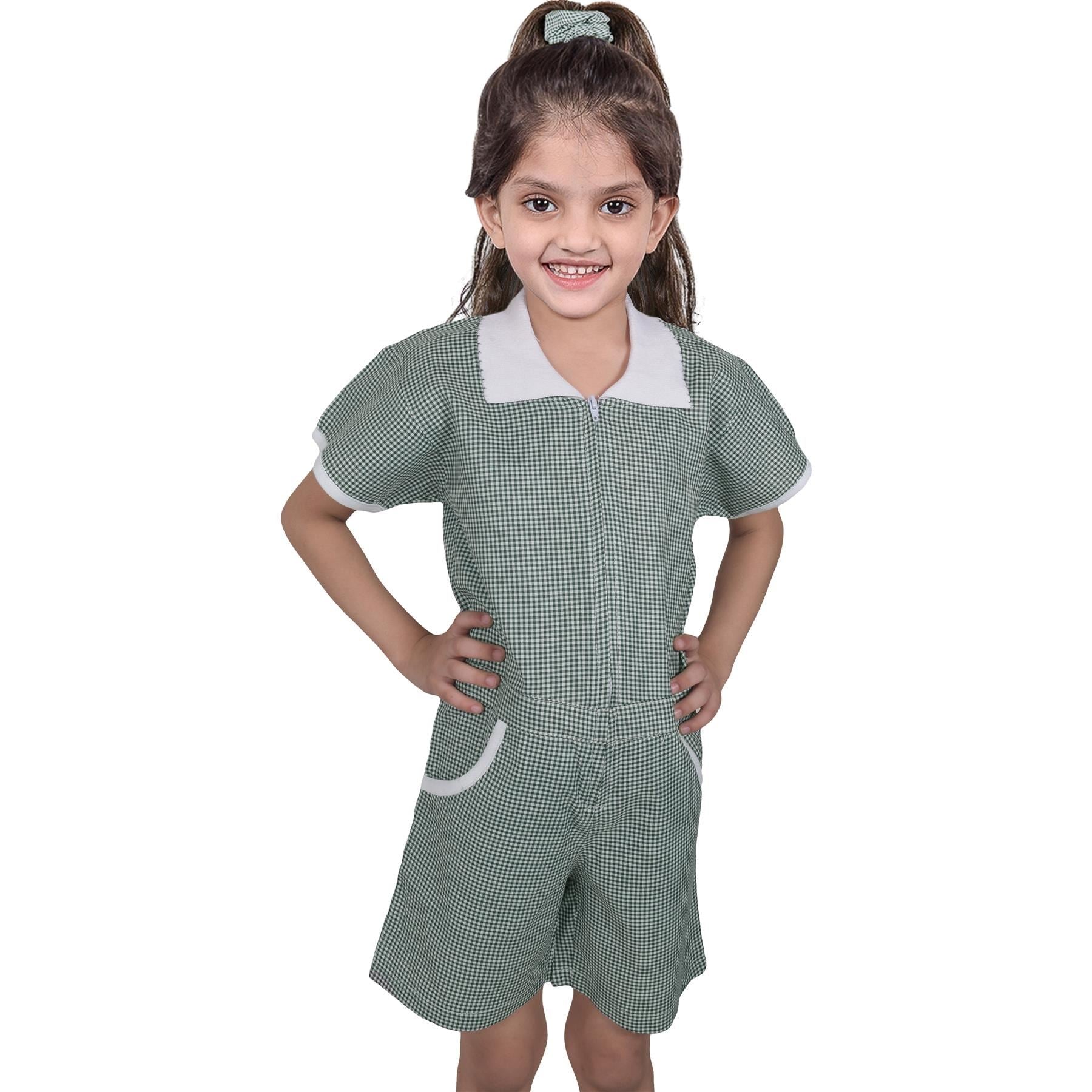 Kids Girls Gingham School Playsuit Check Summer Dresses With Matching Scrunchies