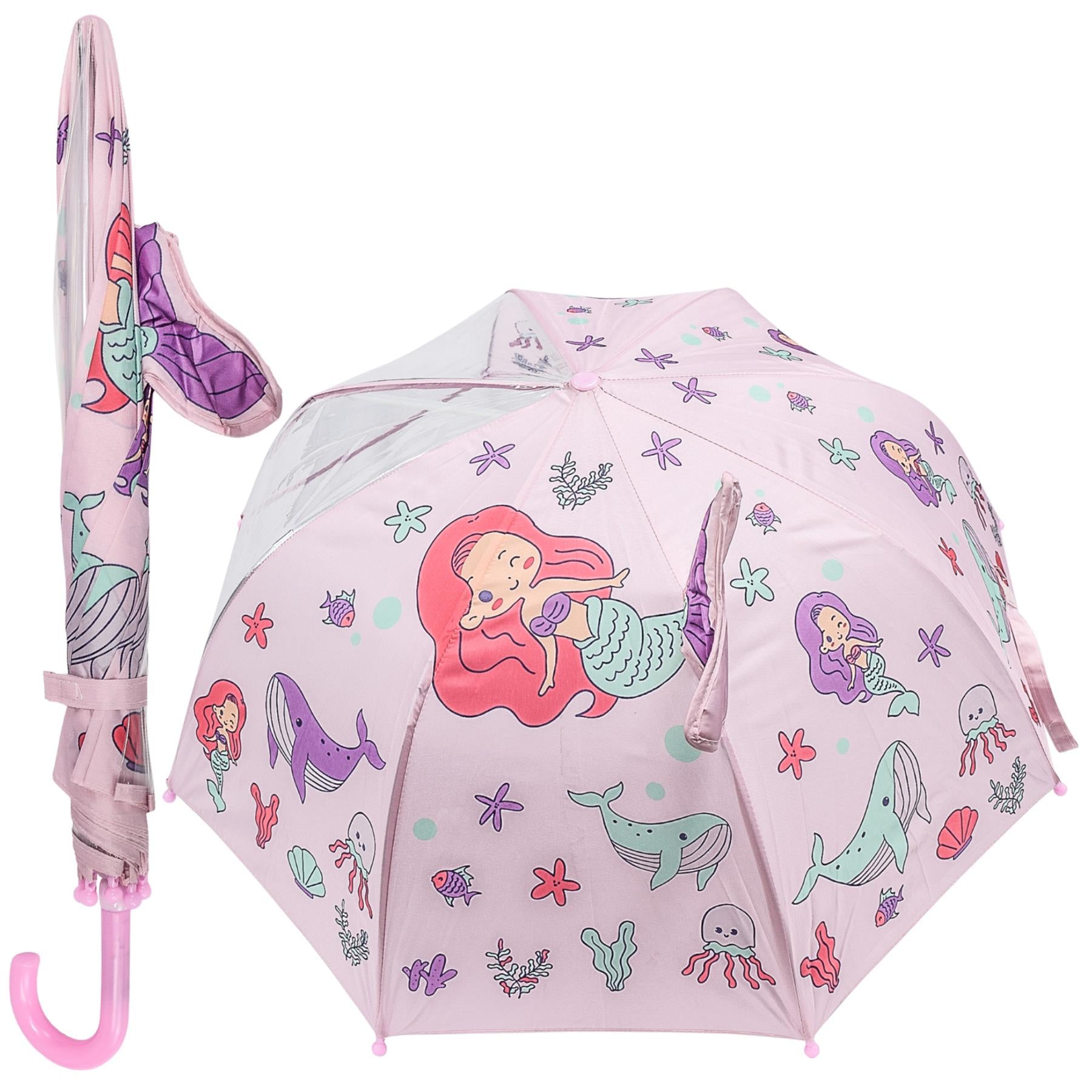 A2Z 4 Kids Girls Stick Umbrella Walking Umbrellas Waterproof Mermaid Brolly 71cm