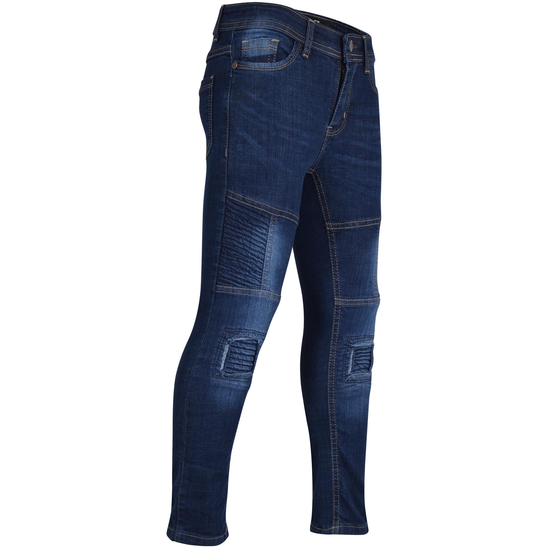 Boys Skinny Ripped Dark Blue Classic Cotton Patched Pants