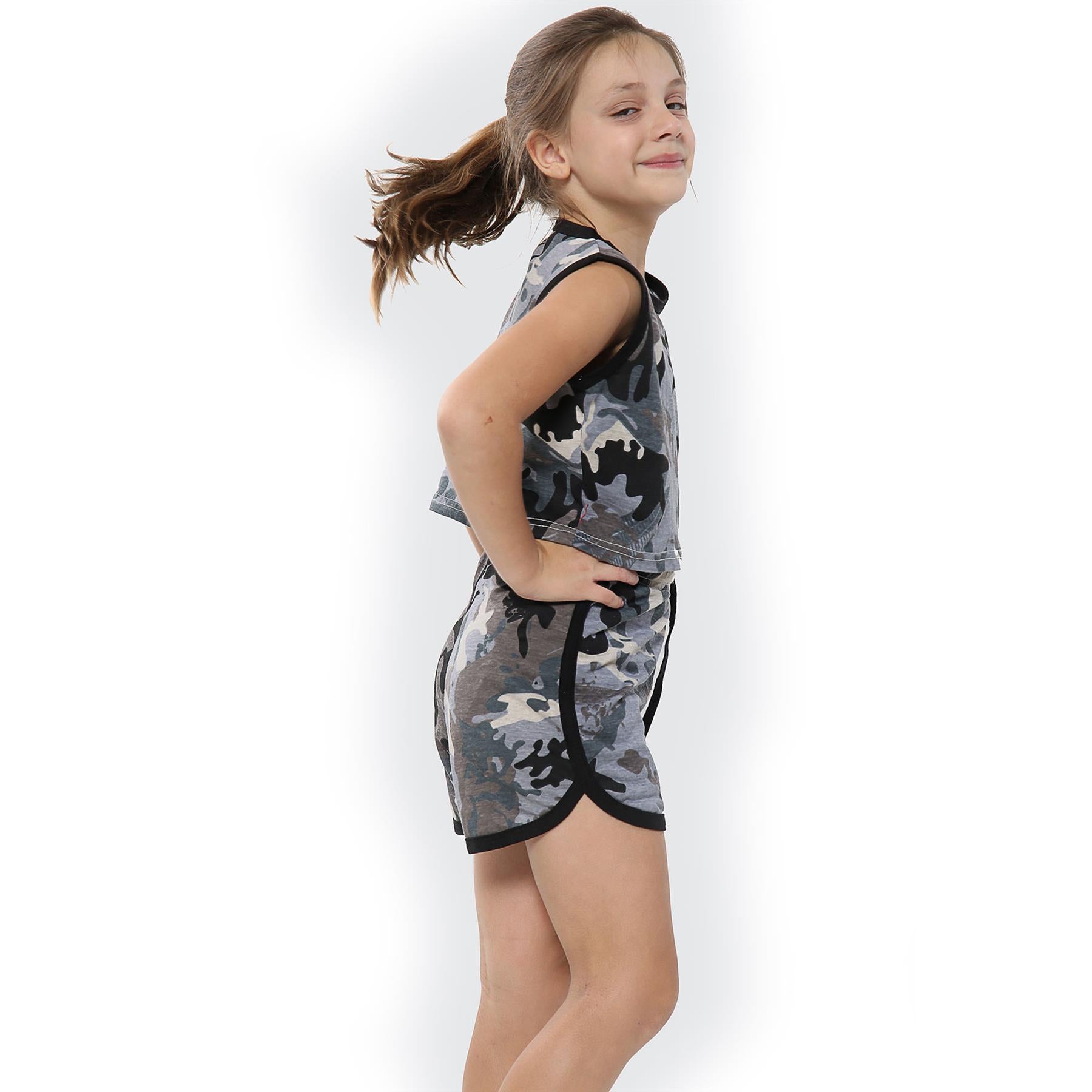 A2Z 4 Kids Girls Crop Top Shorts Set Contrast Trendy Summer Outfit Clothing Sets