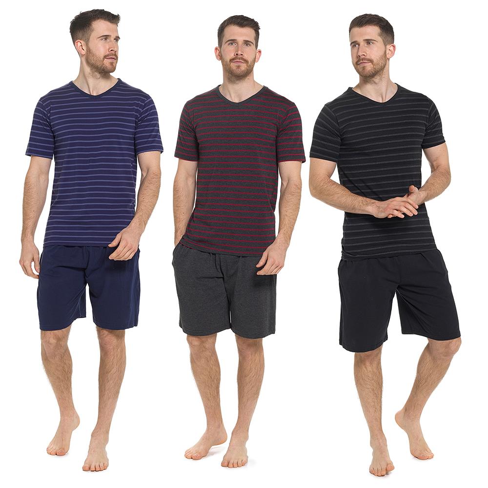 A2Z Mens Pyjama Striped Blend Jersey Short Sleeve T-Shirt Shorts PJS Pyjamas Set