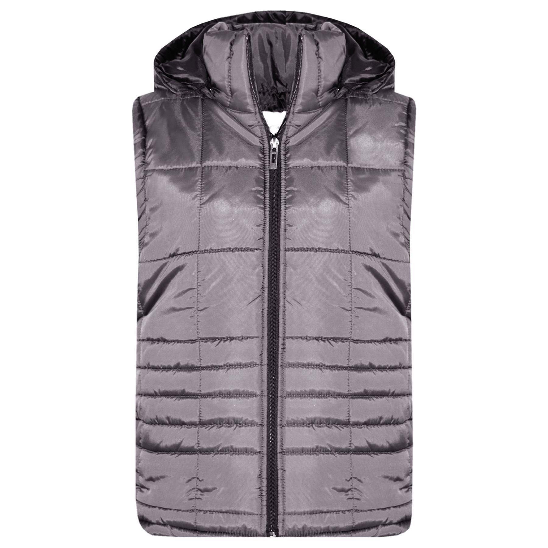 Kids Girls Boys Puffer Quilted Hooded Sleeveless Steel Grey Jacket