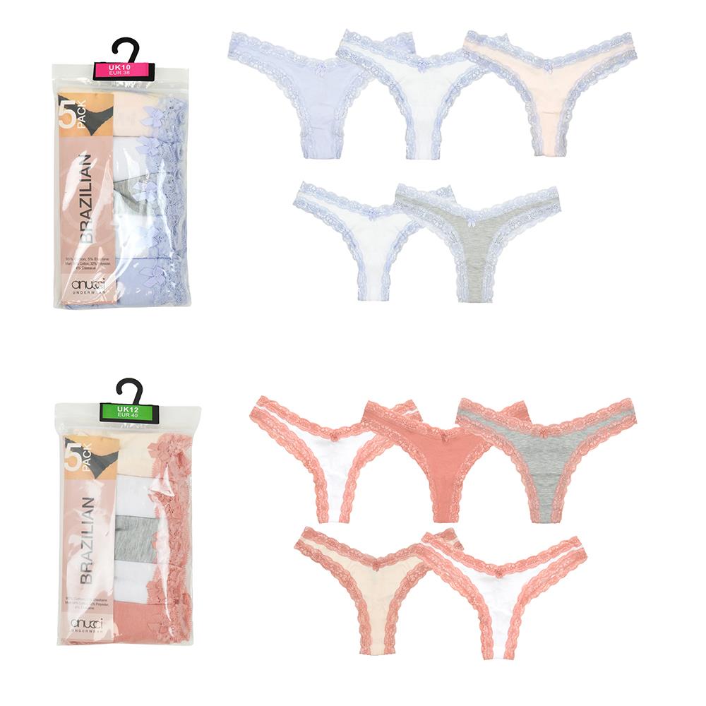 A2Z Ladies Briefs 5 Pack High Leg Brazilian Women Brief Lace Knickers Panties