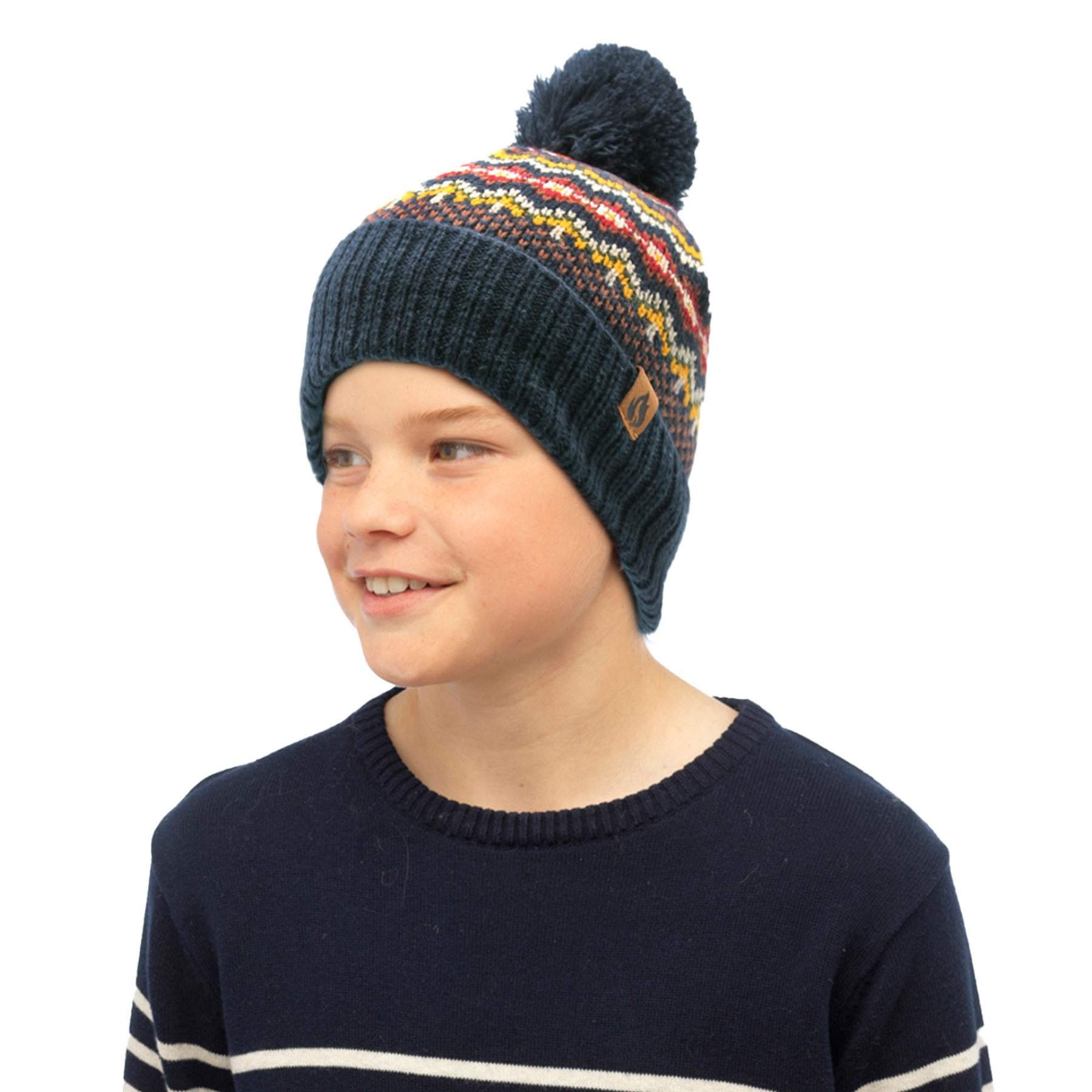 A2Z 4 Kids Boys Hat 2 Pack Nordic Bobble Knitted Pom Pom Winter Warm Cosy Hats