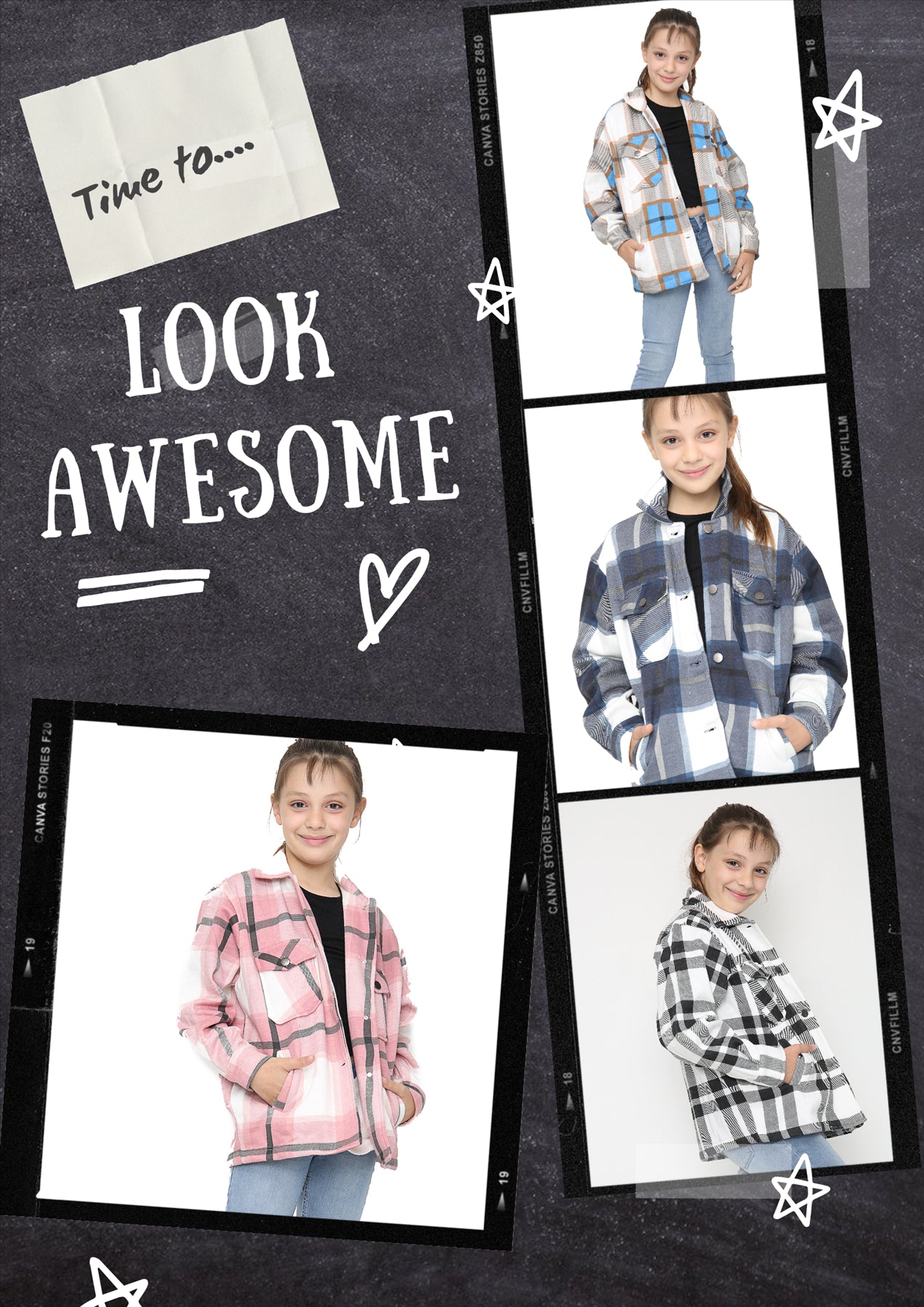 Kids Girls Plain Charcoal Color Jackets Tunic Fleece Collared Fashion Coat 7-13Y
