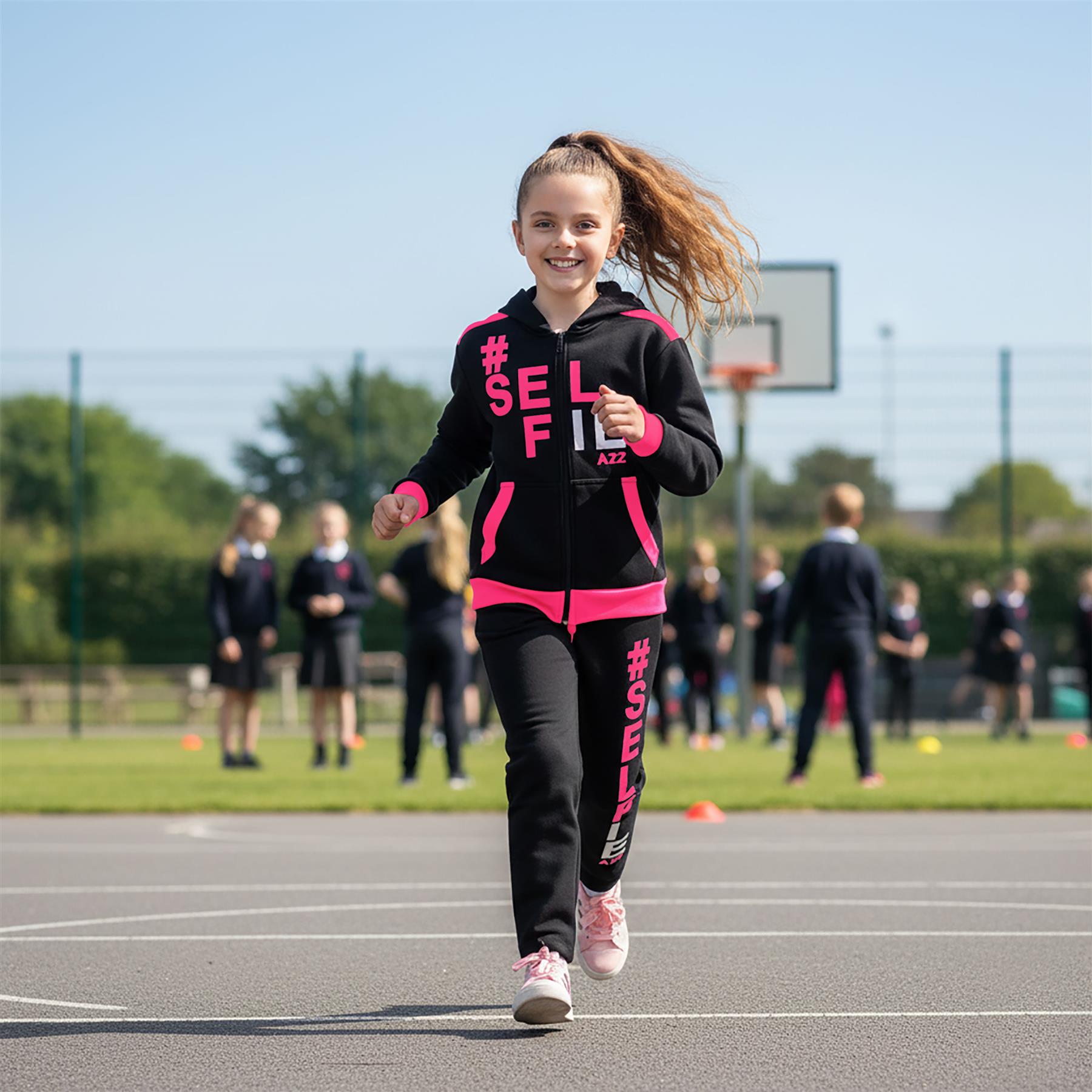 A2Z 4 Kids Girls Boys #SELFIE Tracksuit Hoodie & Joggers Outfit Set Top Bottom