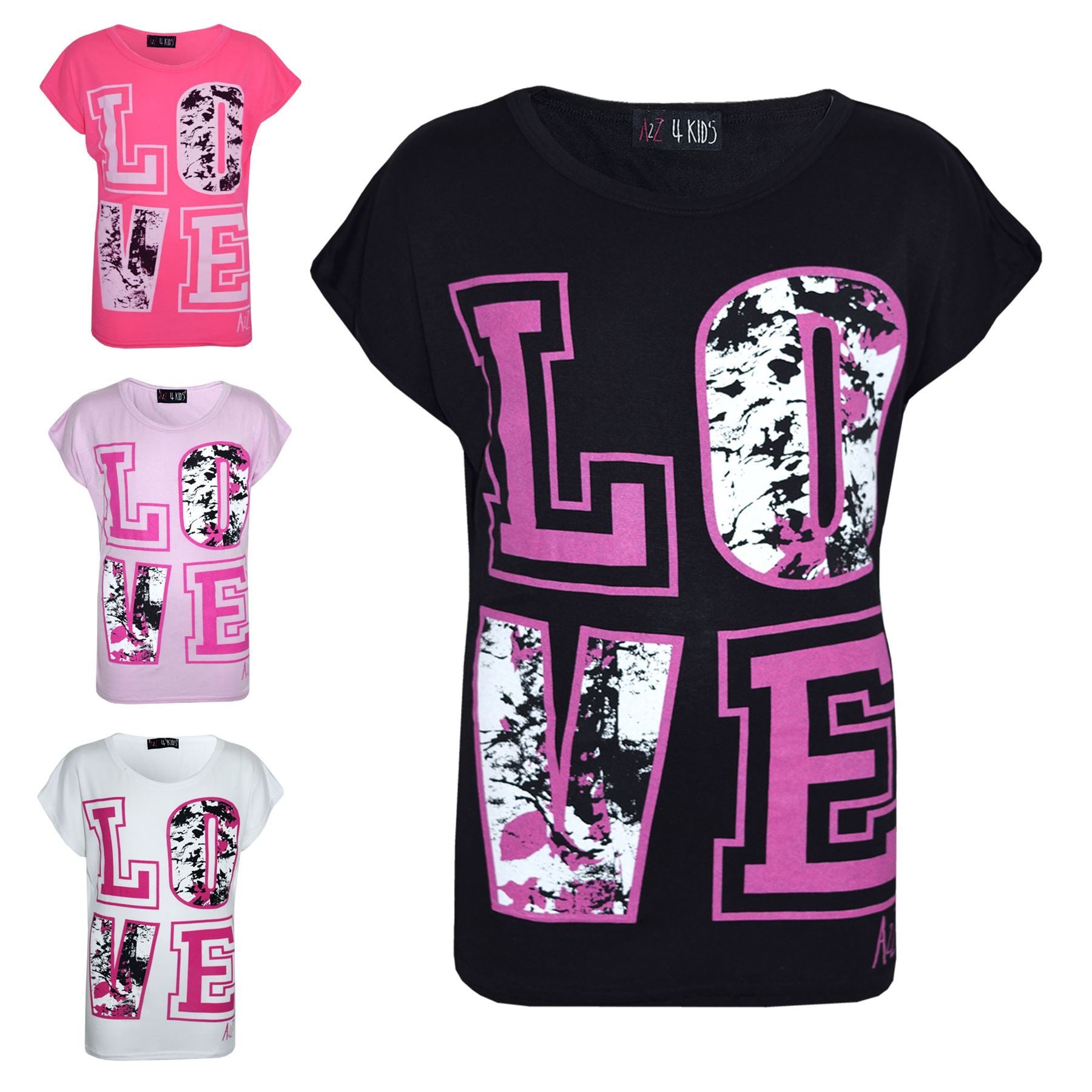 Kids Girls Top LOVE Splash Print Stylish Fashion T Shirt Top New Age 7-13 Years