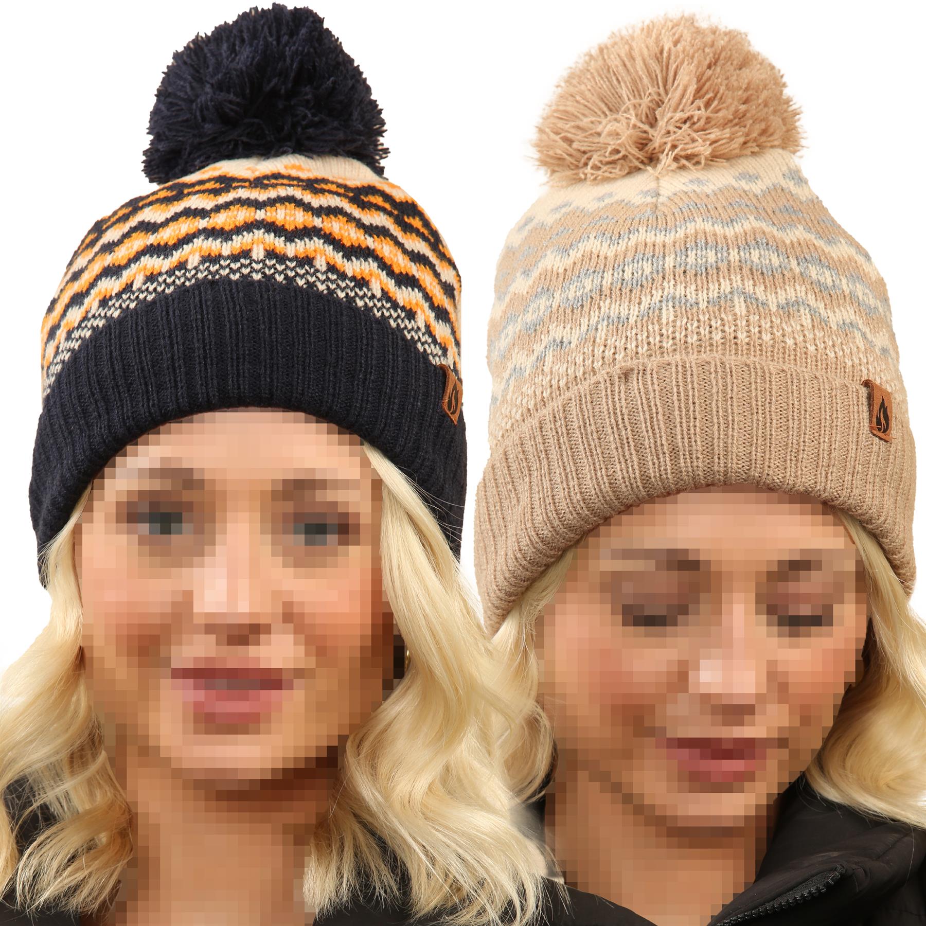 A2Z Ladies Hats Nordic Bobble Beanie Sherpa Lined Pom Pom Winter Warm Crazy Caps