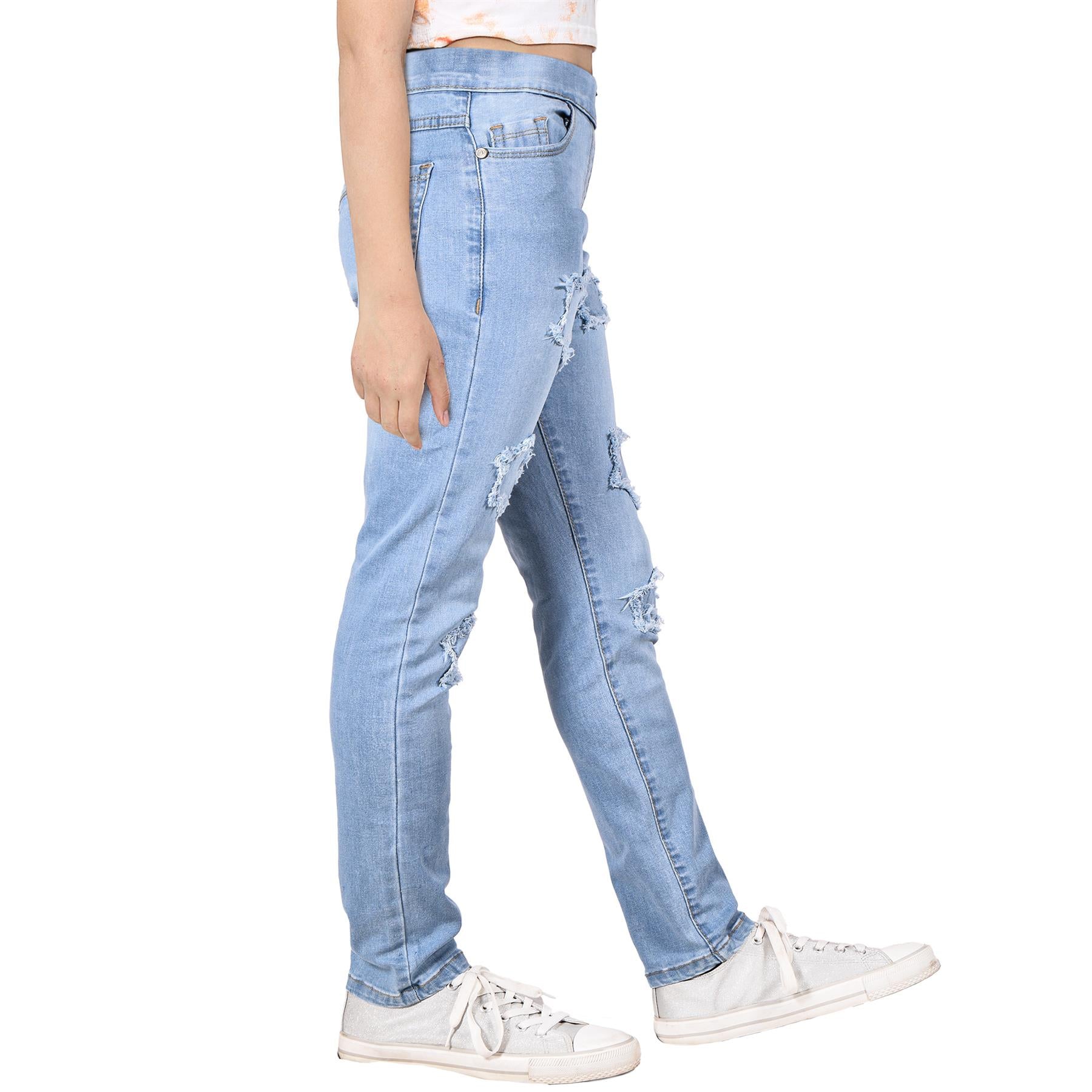 Kids Girls Comfort Stretchy Stars Ripped Fashion Denim Jeans