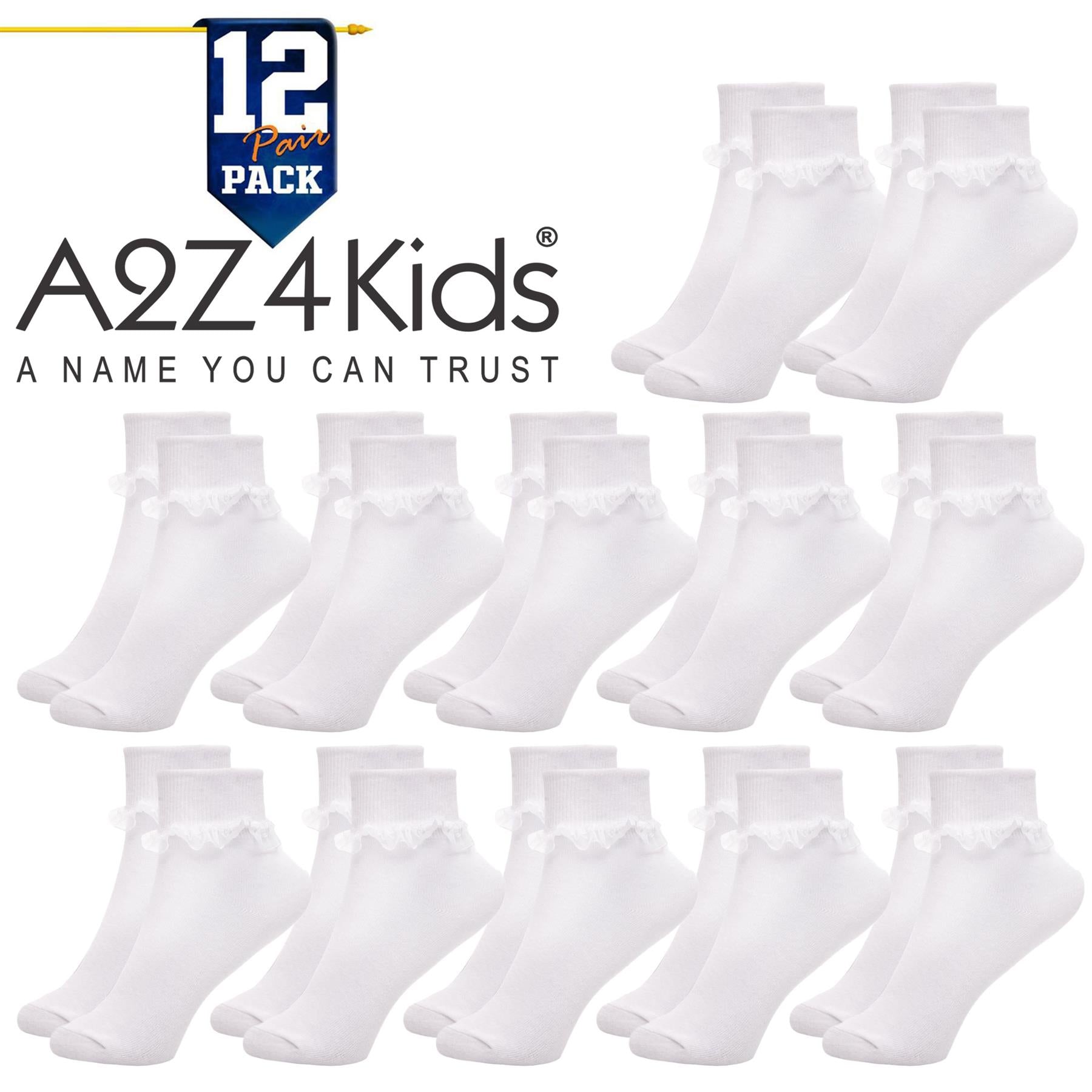 Kids Girls Frilly Lace Ankle Socks 12 Pack Cotton School Party Lace Trim Socks