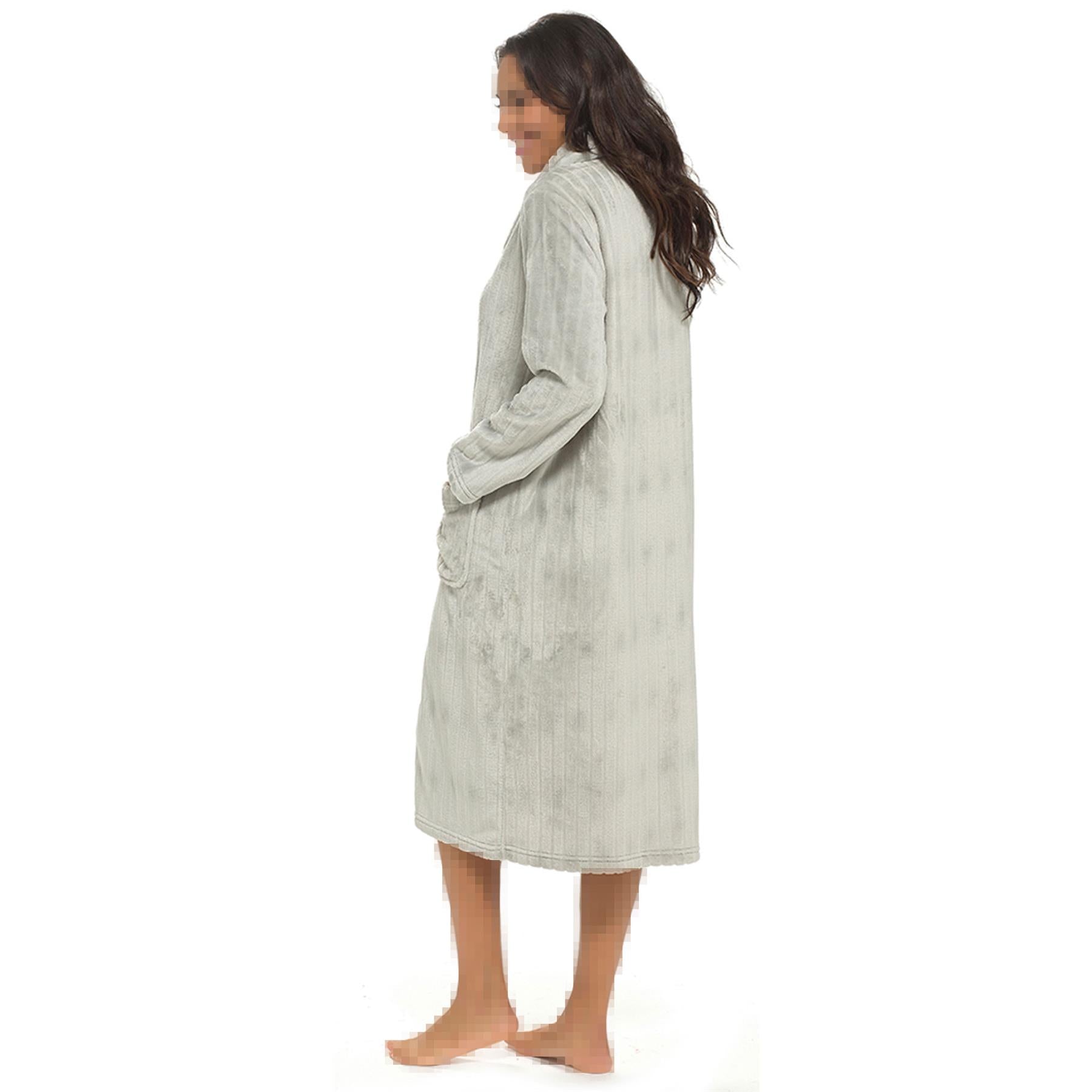 Womens Dressing Gown Soft Fleece Button Fluffy Bathrobe Shawl Collar Ladies Robe