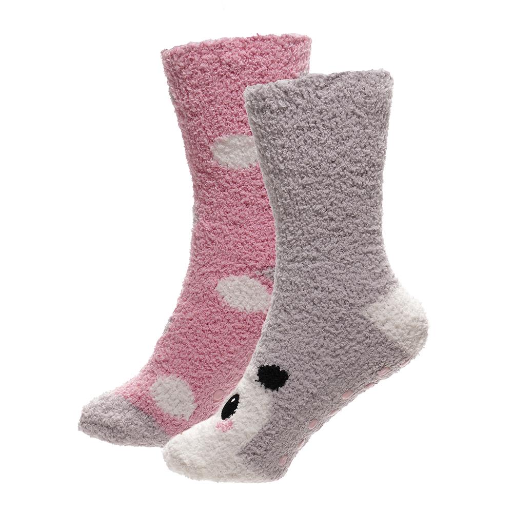 A2Z Ladies Cosy Animal Bed Socks, Super Soft Non-Slip Fox And Panda Design