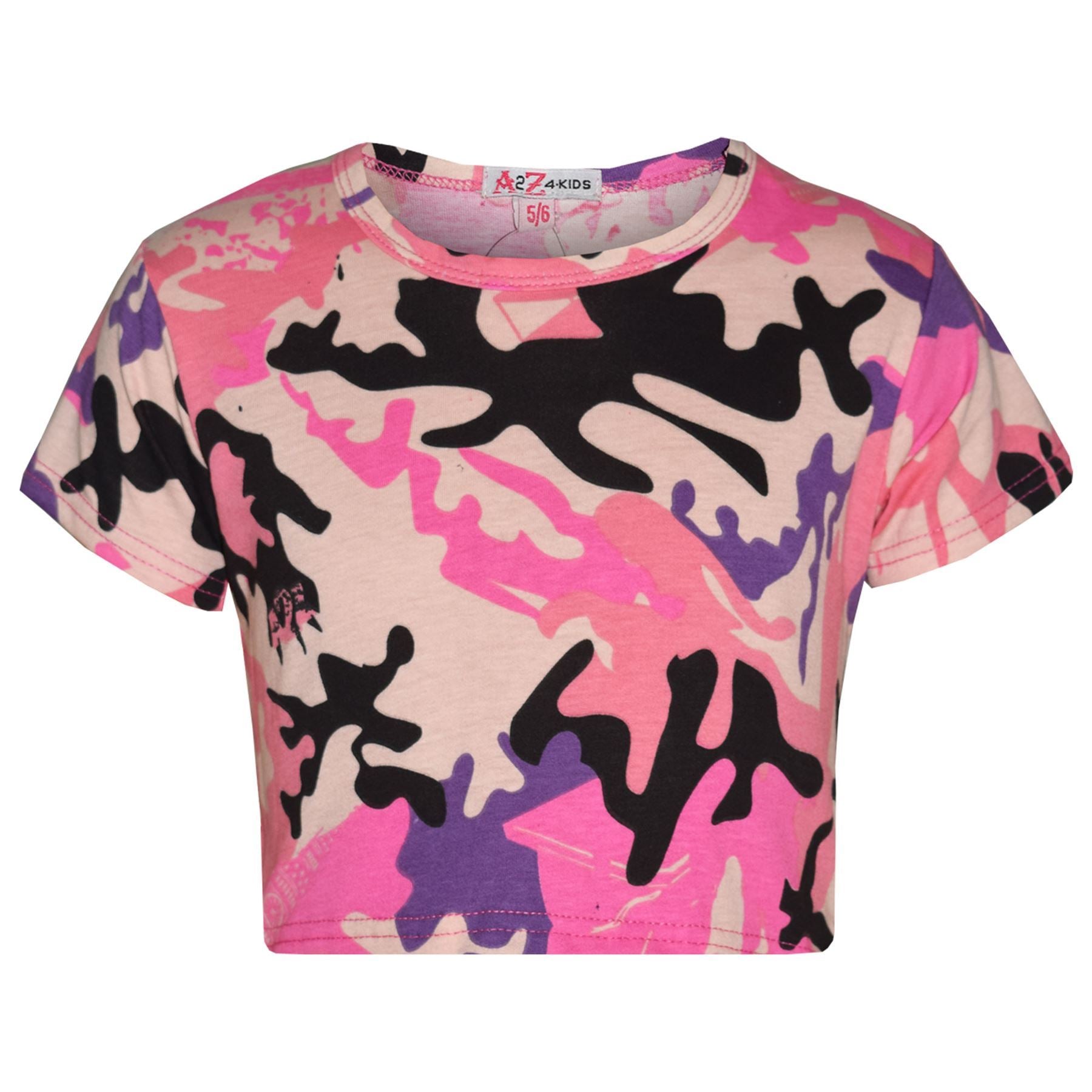Kids Girls Camouflage Print Crop Top & Skater Skirt Summer Wear Outfit Set