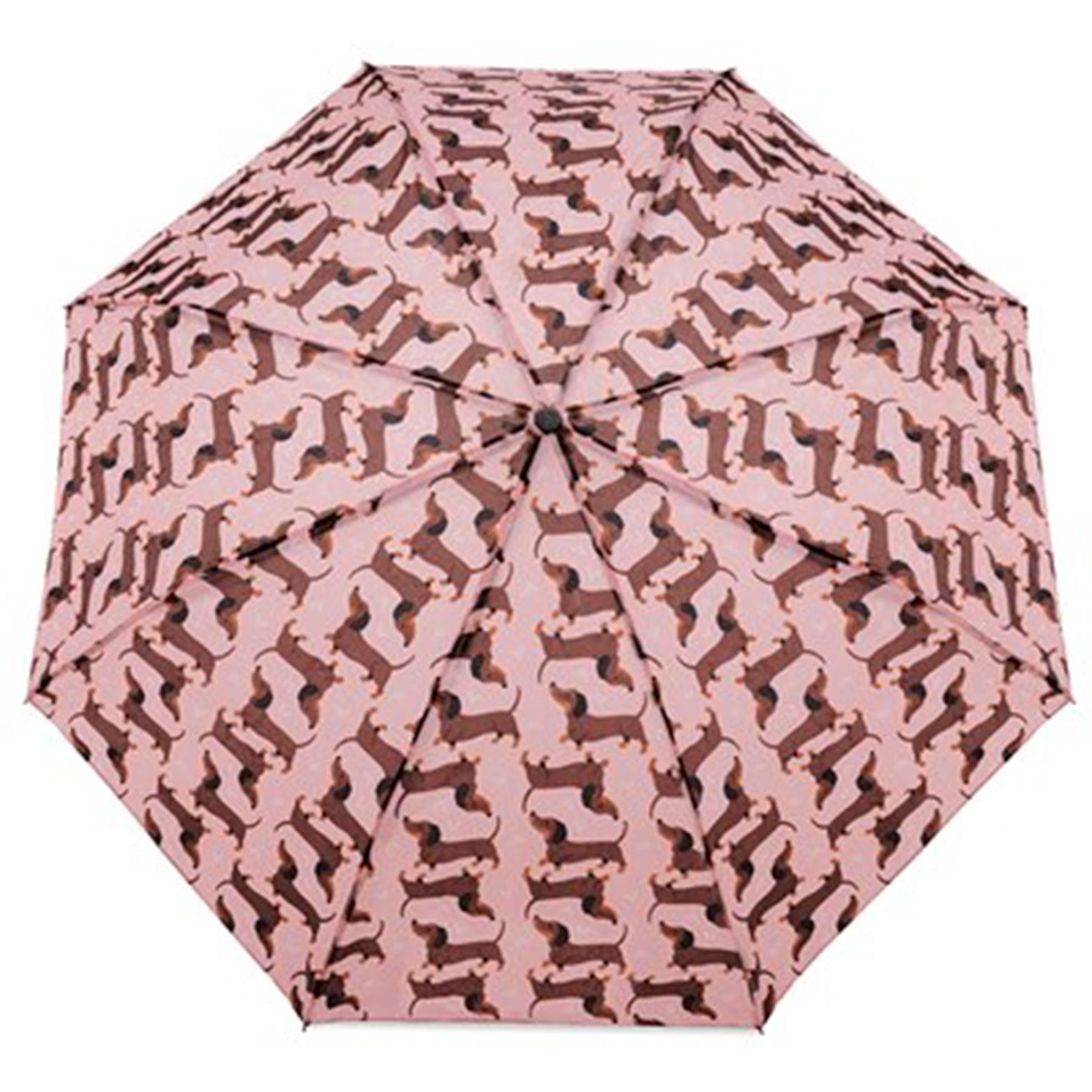 Ladies Supermini Folding Umbrella Sausage Dog AOP Weather Resist Compact Brolly