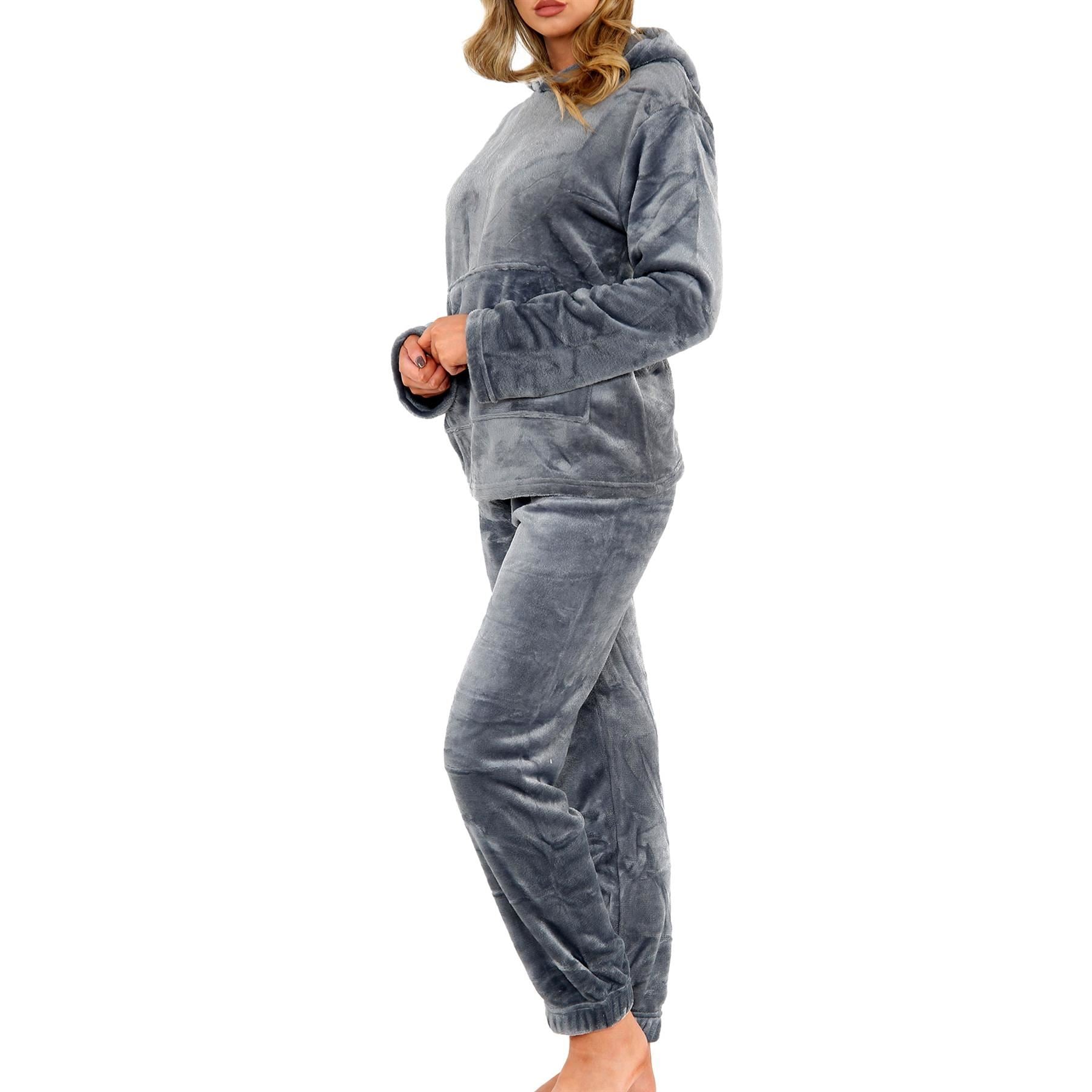 Ladies Pyjamas Soft Warm Fleece Adults Hooded Pyjamas 2 Piece Gift For Womens