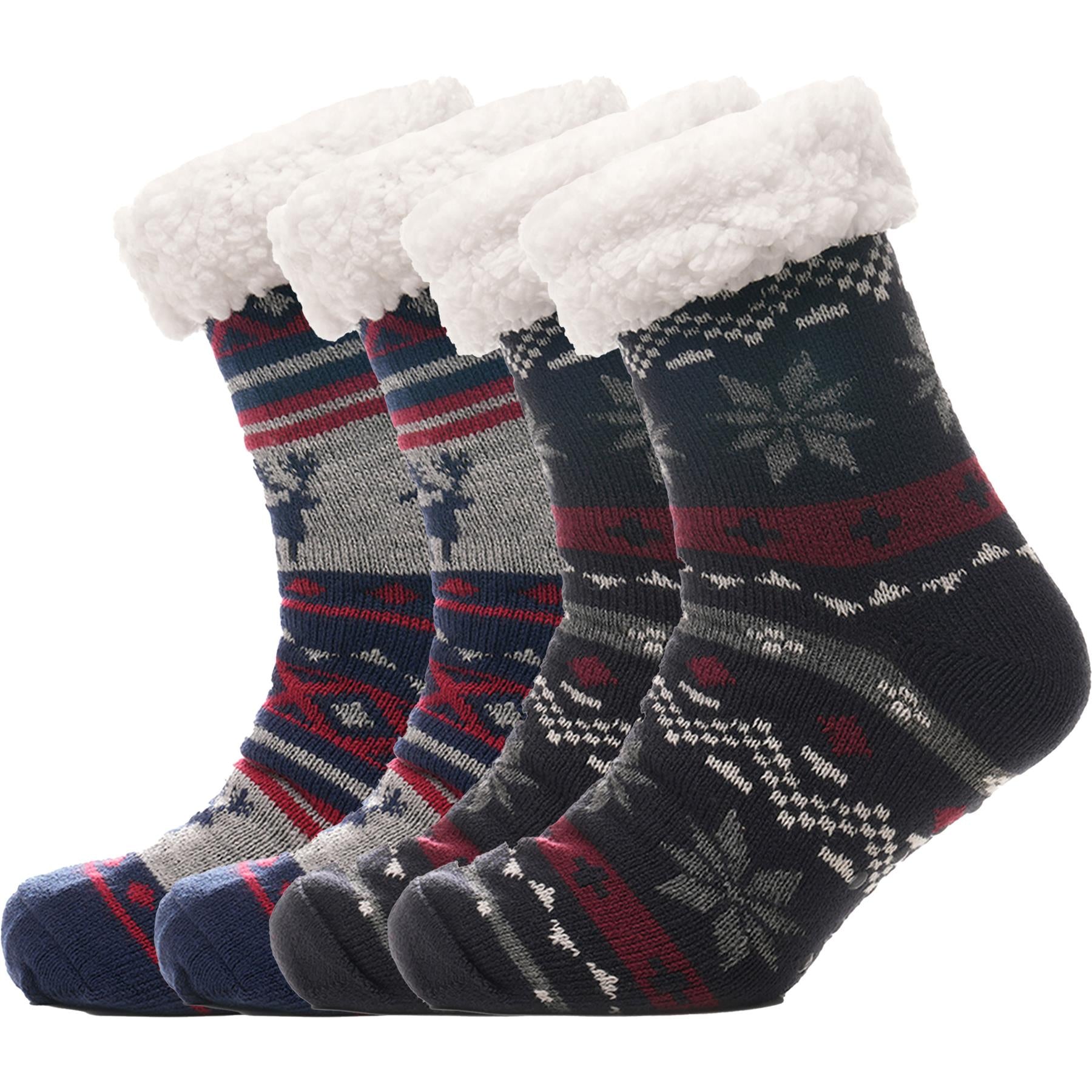 Mens Socks Fairilse Lounge Fluffy Sherpa Fleece Lining Christmas Gripper Socks