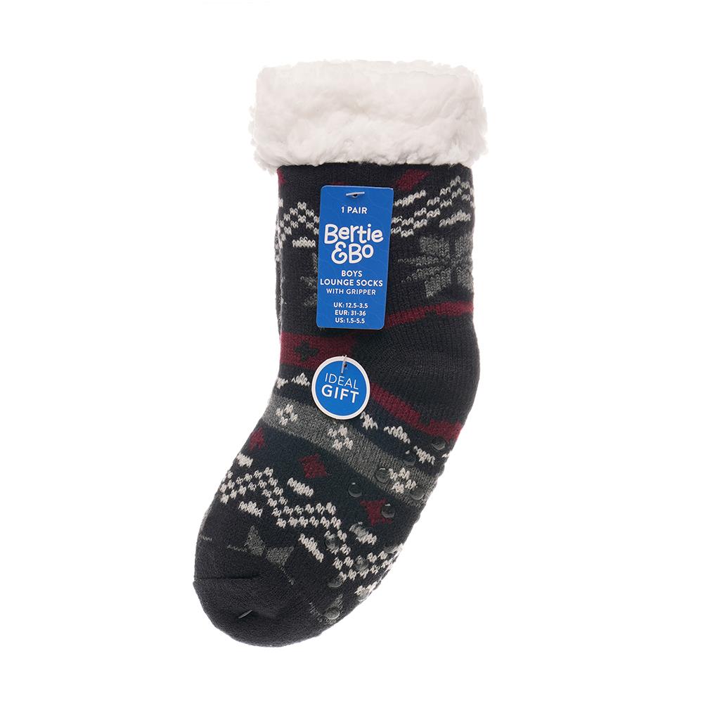 A2Z 4 Kids Boys Christmas Fluffy Sherpa Fleece Lined Non Slip Gripper Xmas Socks