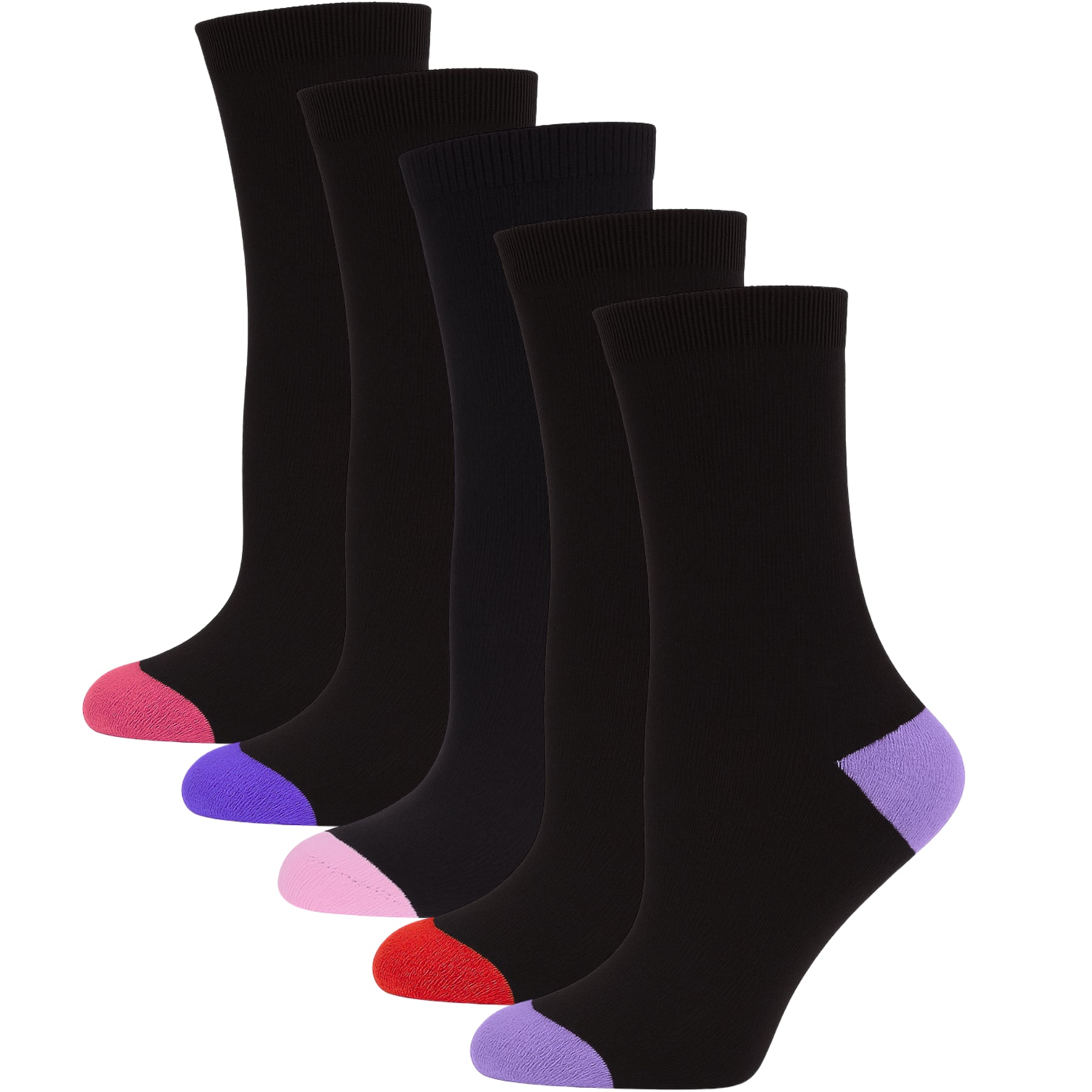 Women Plain Cotton Crew Socks Multipack Contrast Heel Toe Casual Ladies Socks