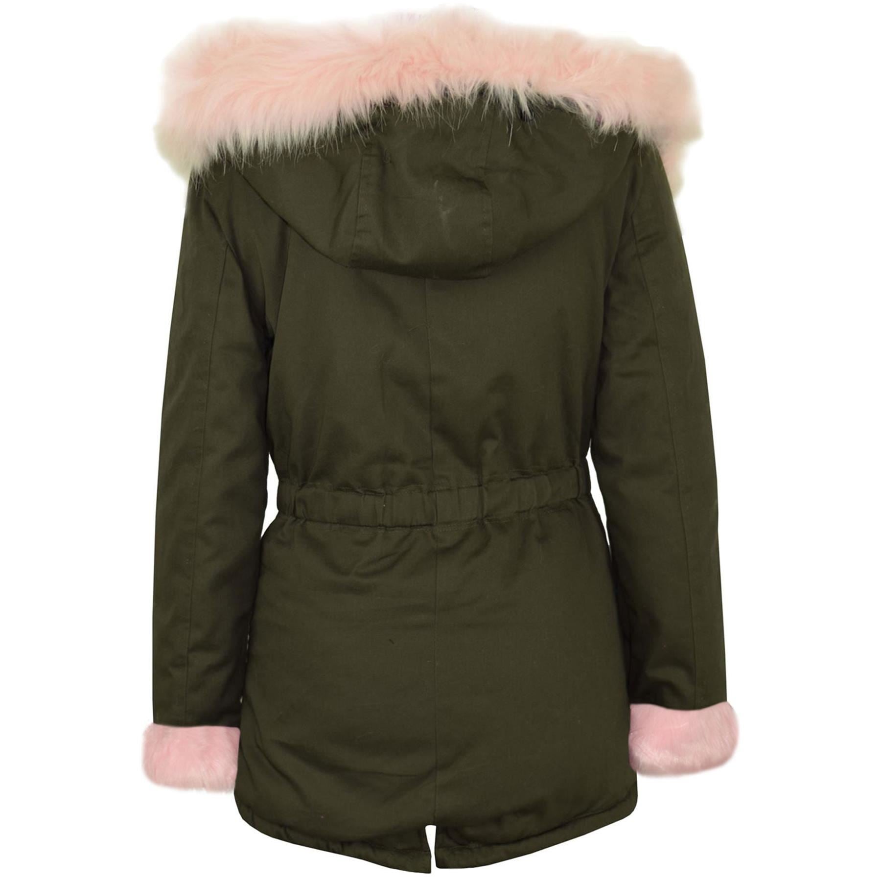 Kids Girls Hooded Jacket Rainbow Faux Fur Parka School Jackets Outerwear