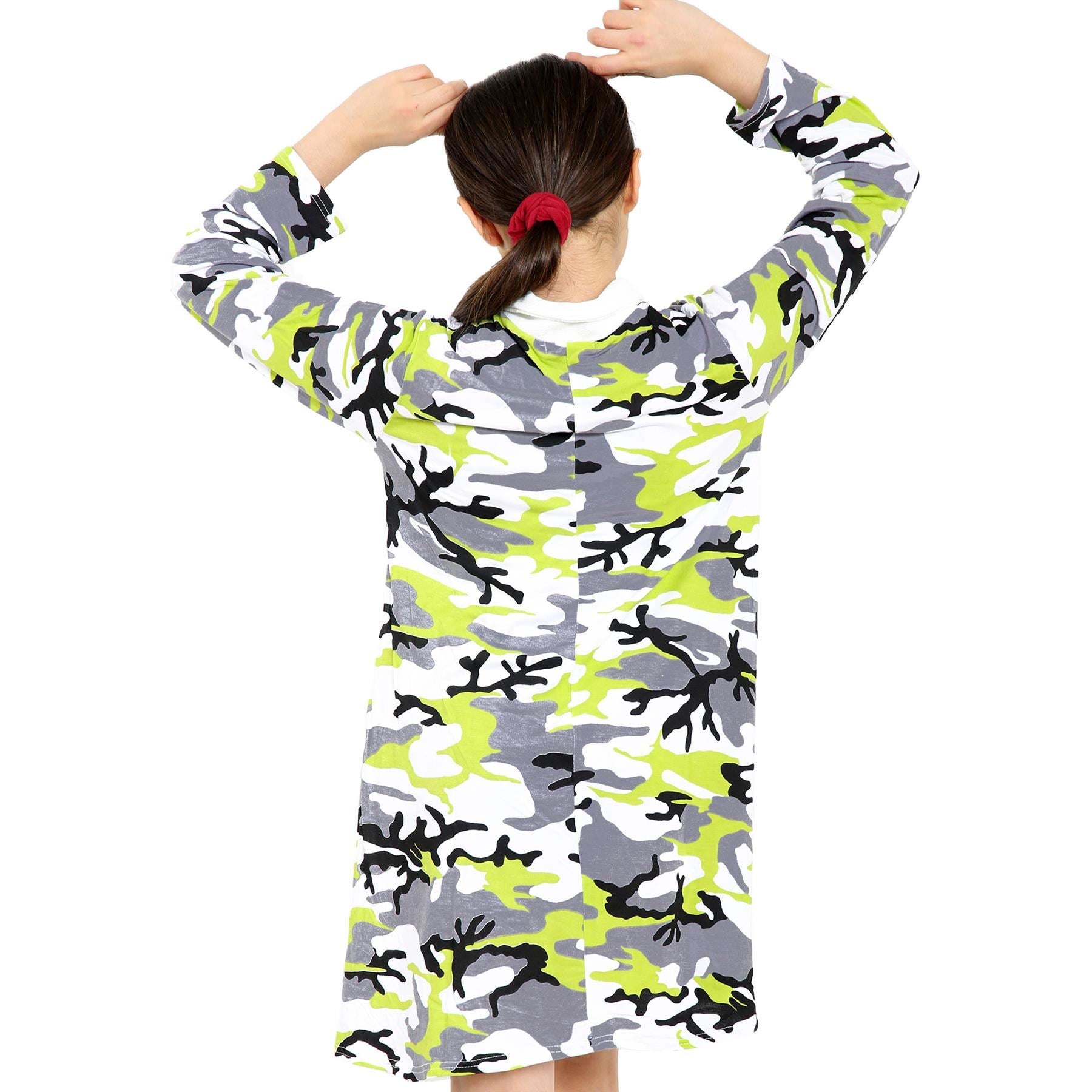 Kids Girls Swing Dress Peter Pan Collar Camouflage Print Flared Skater Dresses