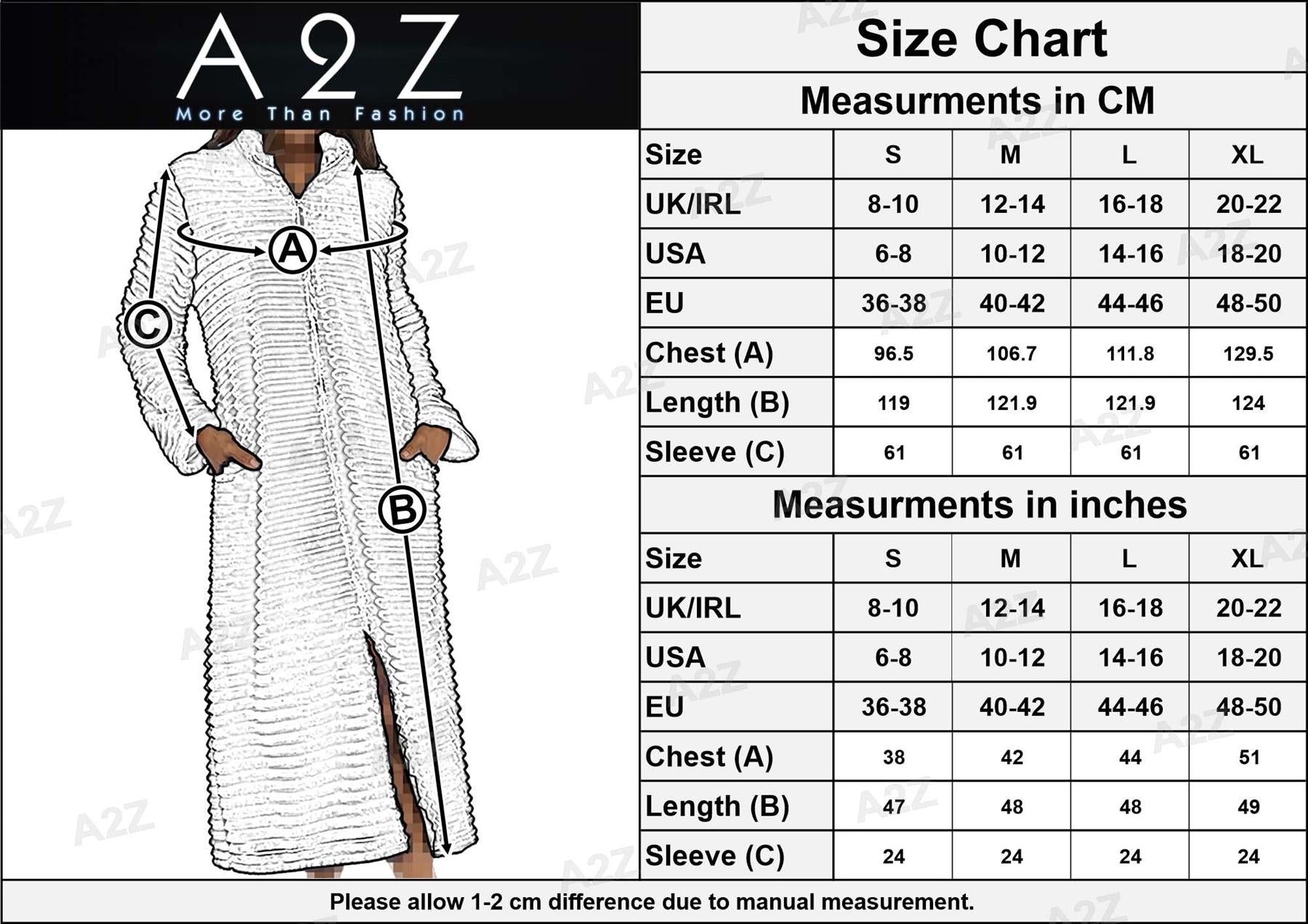 A2Z Women's Zip Up Warm Winter Ribbed Dressing Gown Elegant Ladies Loungewear