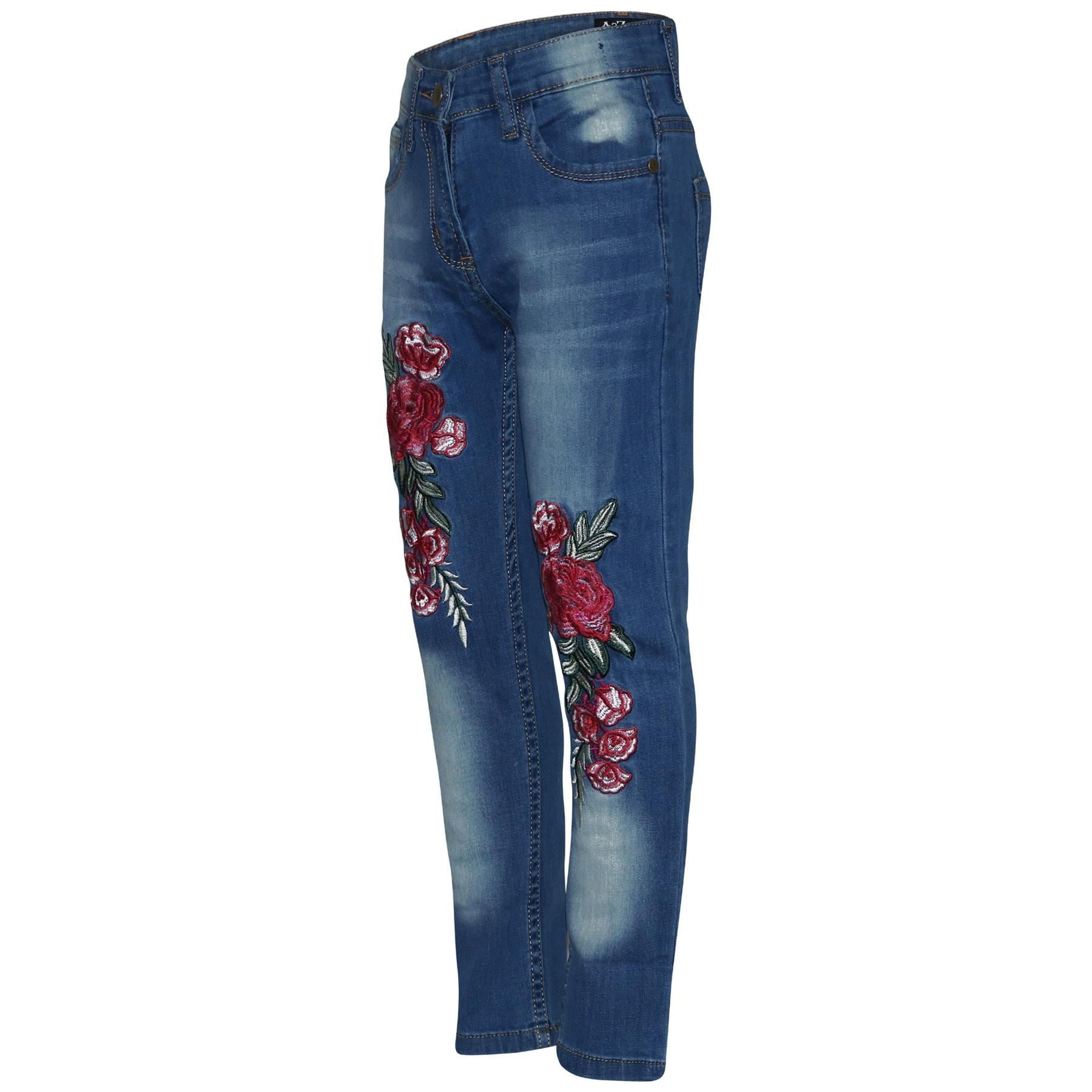 A2Z4 Kids Stretchy Jeans Embroidered Denim Comfortable Jeggings Pant 3-13 Years