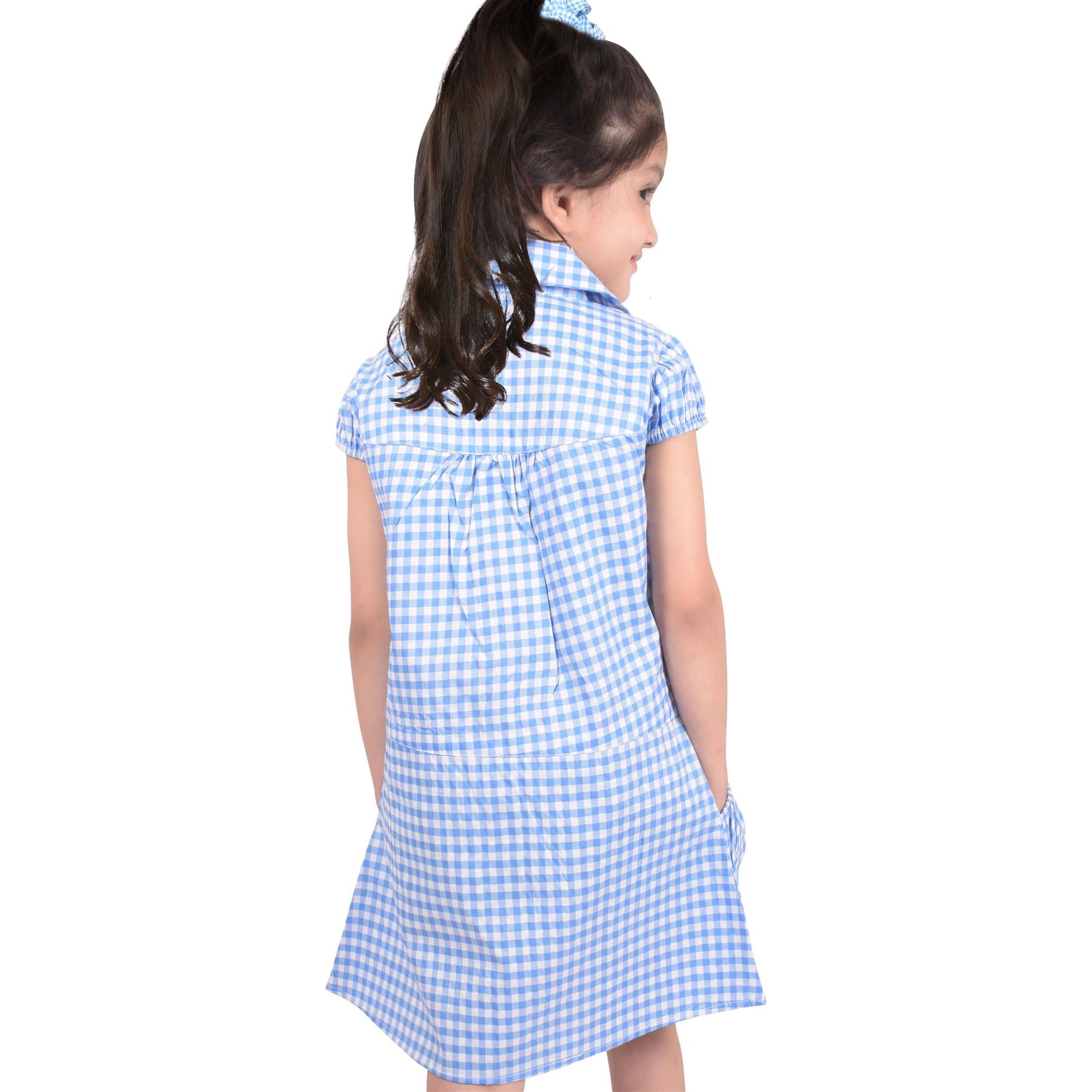 Girls Gingham School Dress Pack Of 2 Check Print Dresses With Matching Scrunchie