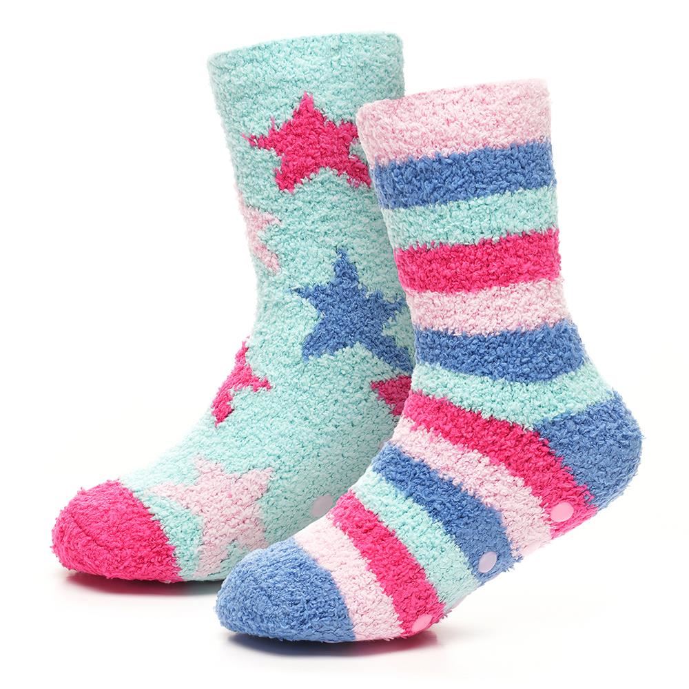 Kids Girls Cosy Socks Non-Skid Gripper Pack of 2 Super Soft Fluffy Slipper Socks