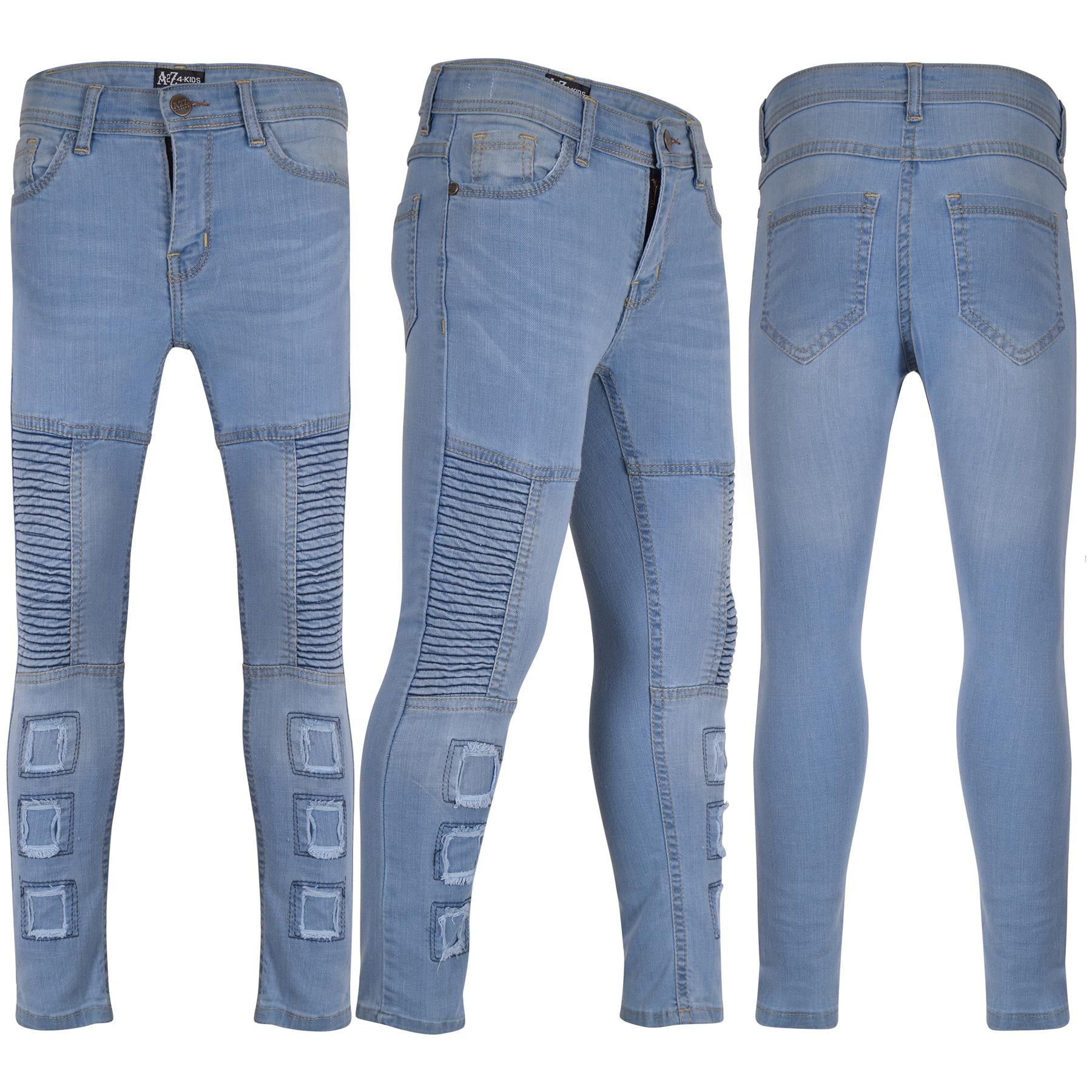 Kids Boys Ripped Jeans Light Blue Denim Biker Pants