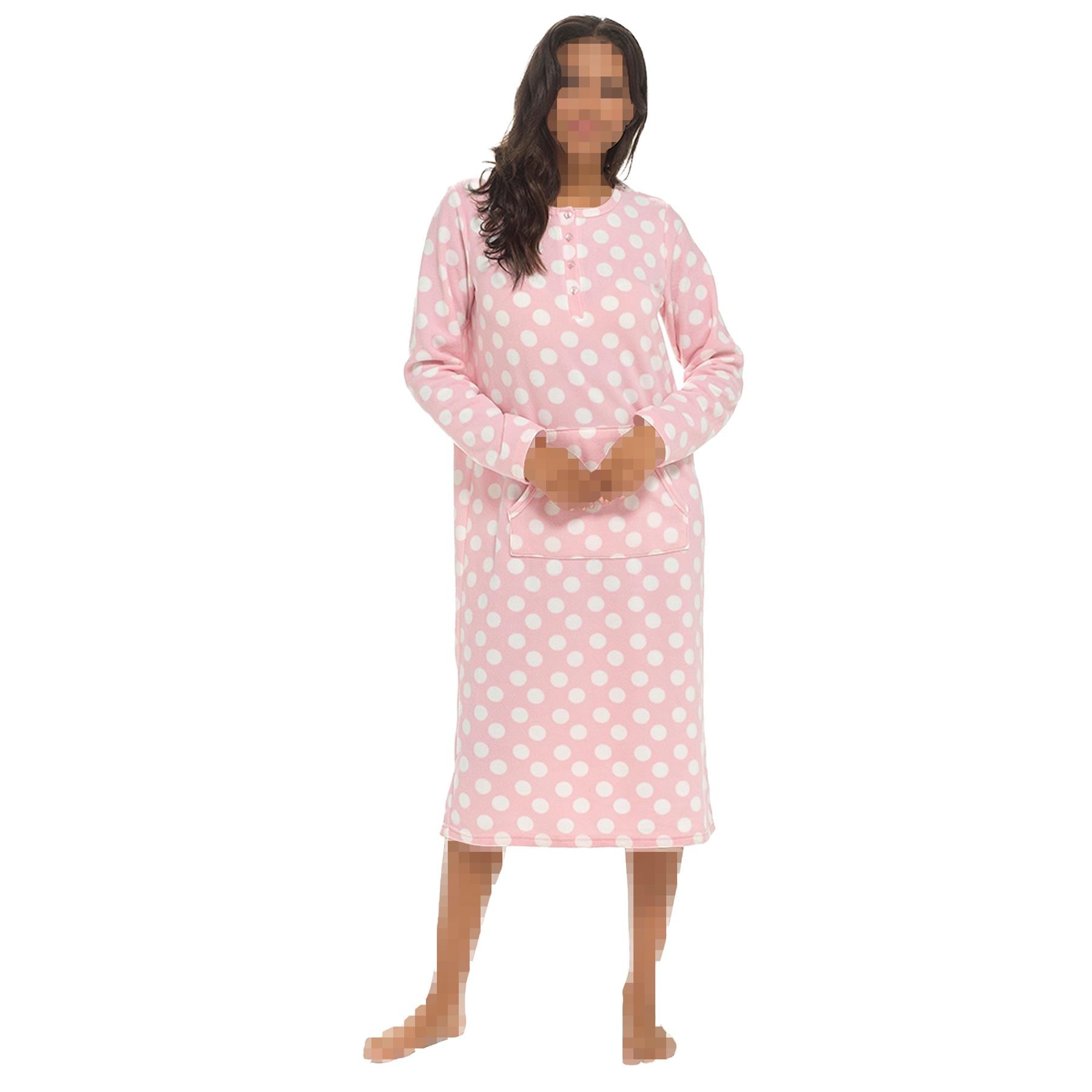 Womens Nightie Polar Fleece Ladies Nightgown Soft Feel Button Placket Sleepwear