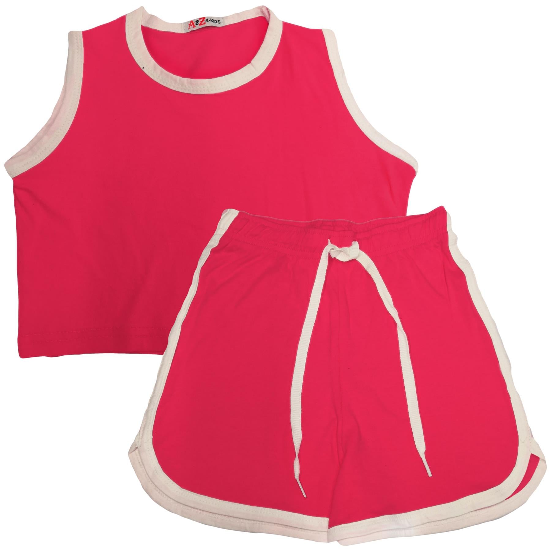 A2Z 4 Kids Girls Crop Top Shorts Set Contrast Trendy Summer Outfit Clothing Sets