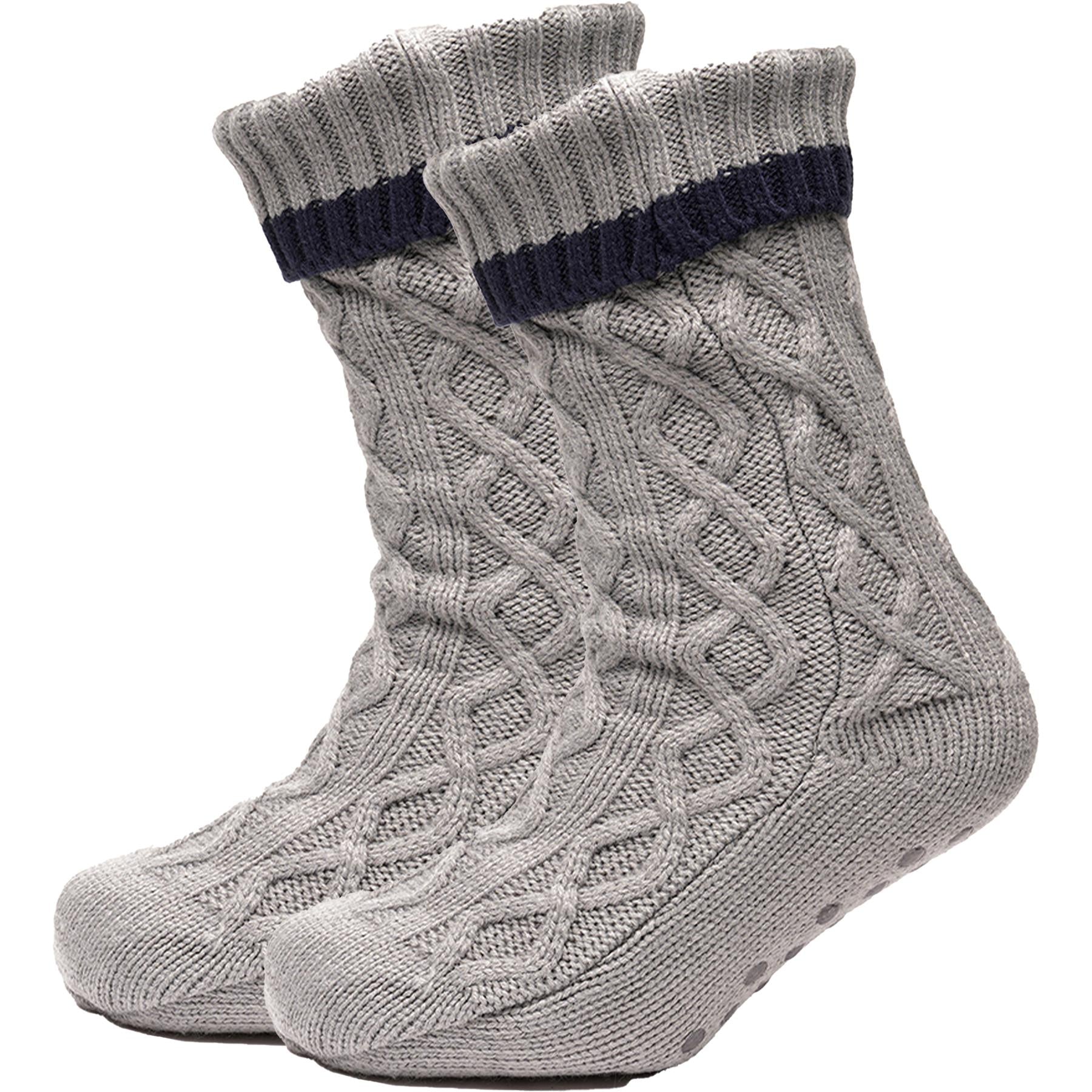 A2Z Mens Slipper Socks Twist Yarn Chunky Cable Knit Sherpa Lining Winter Socks