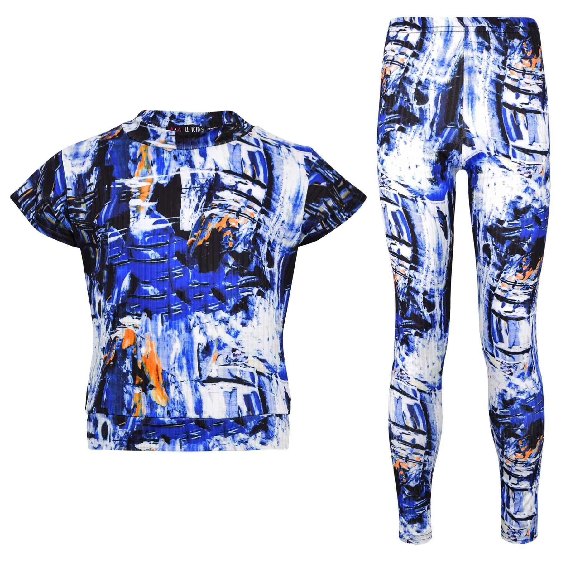 Girls Top Kids Short Sleeves Crop Top Tie Dye Print T Shirt Top & Legging Set