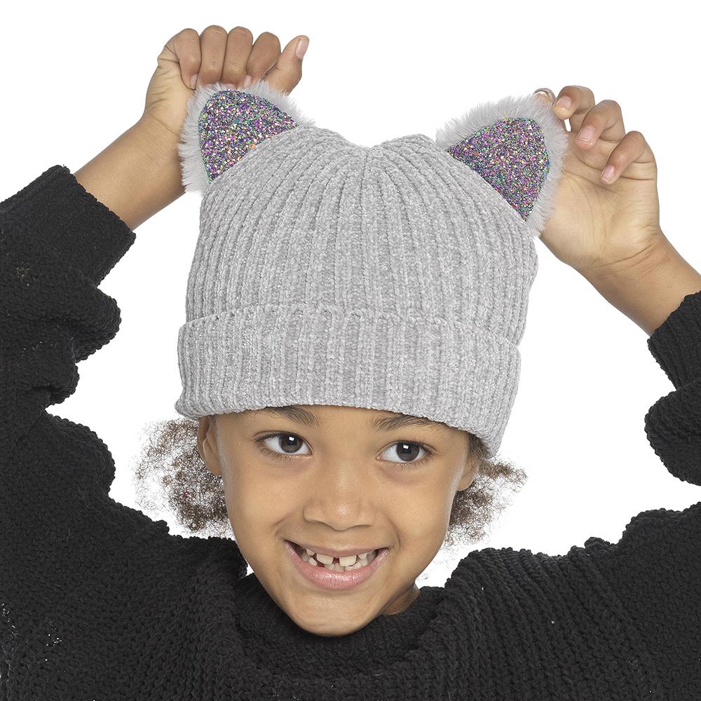 A2Z 4 Kids Girls Chenille Cute Cat Ears Beanie Knitted Hat Winter Warm Cozy Hats