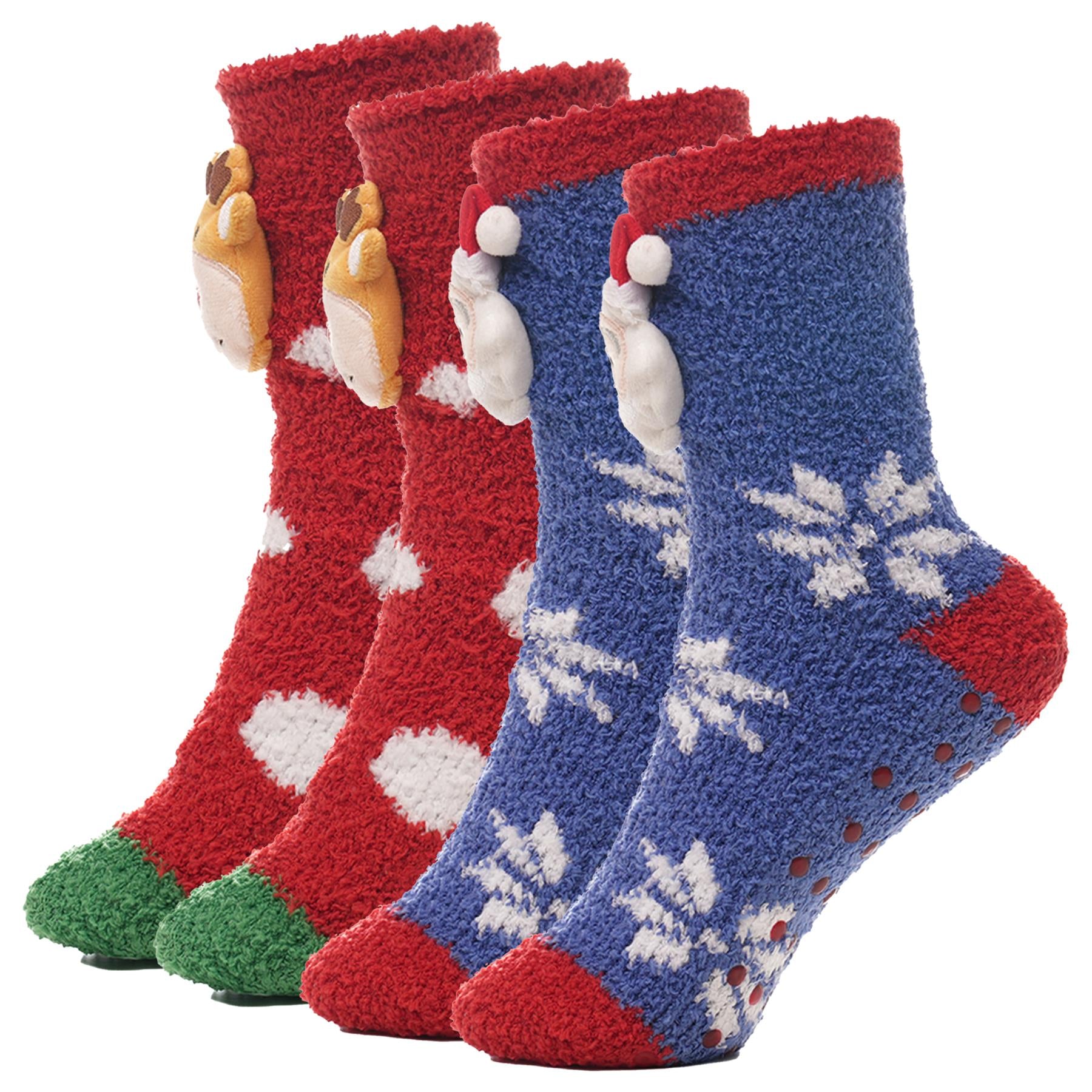 A2Z 2 Pack Ladies Socks 3D Face Xmas Novelty Socks Gripper Women Christmas Socks