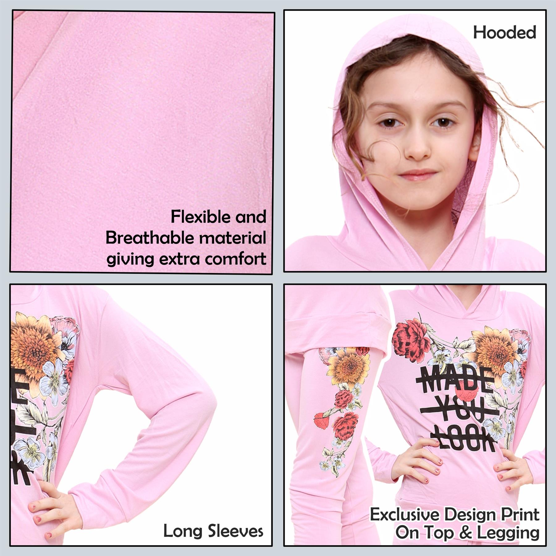 Kids Girls Made You Look Print Hooded Top & Legging Set