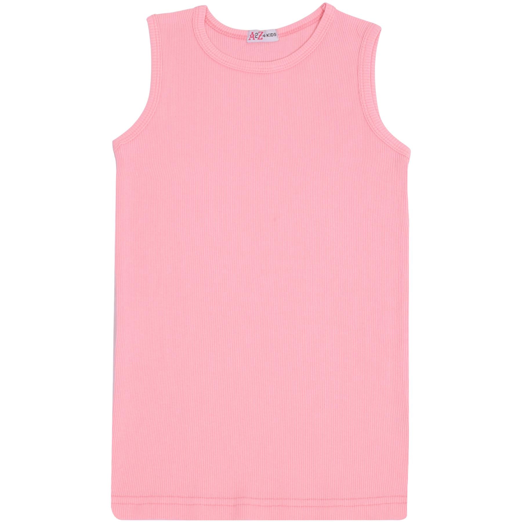 Kids Girls Ribbed Vest Top 100% Thick Cotton Fashion Tank Tops T Shirt 2-13 Year