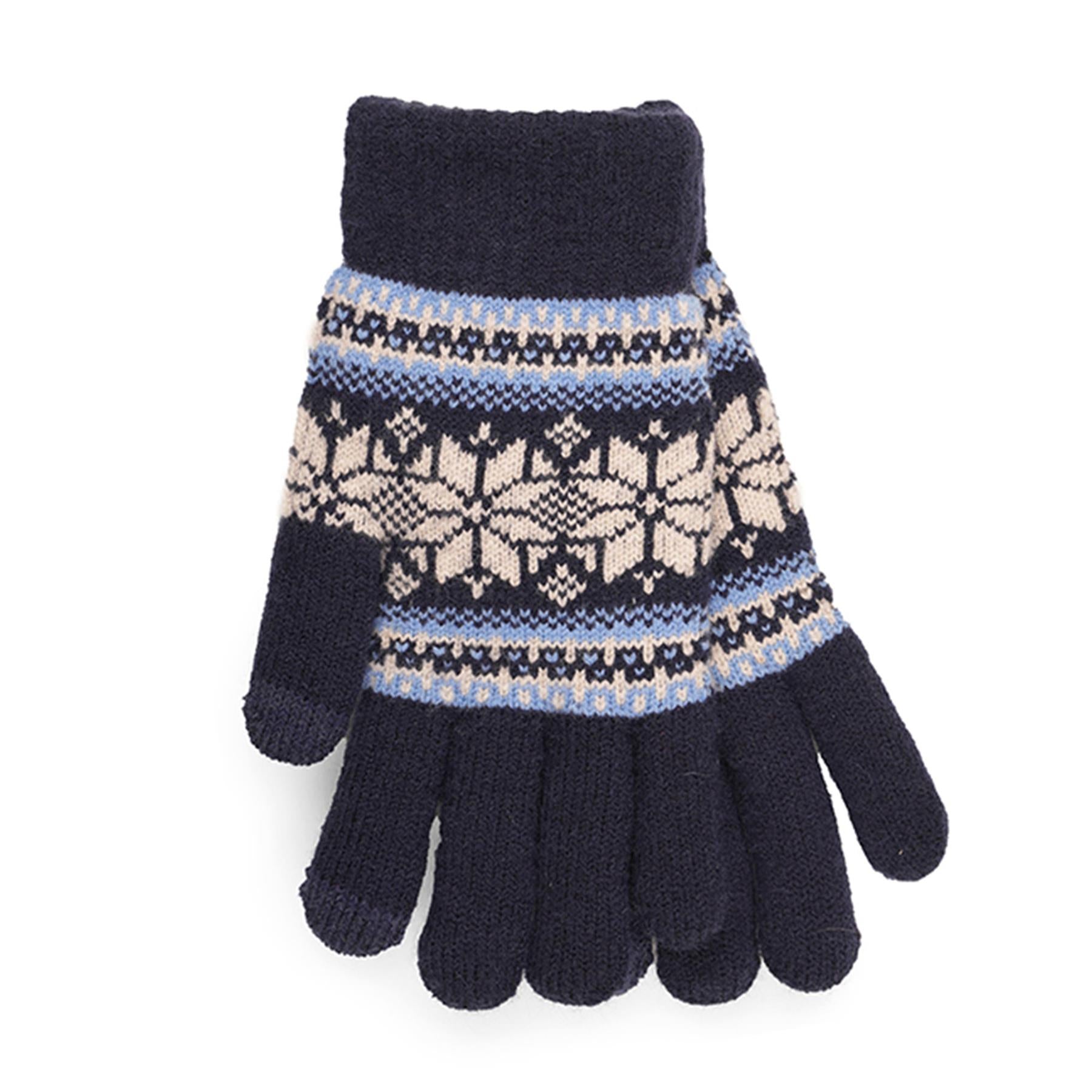 Mens Jacquard Gloves Winter Warm Touch Screen Fur Lining Gloves Knit Soft Mitten