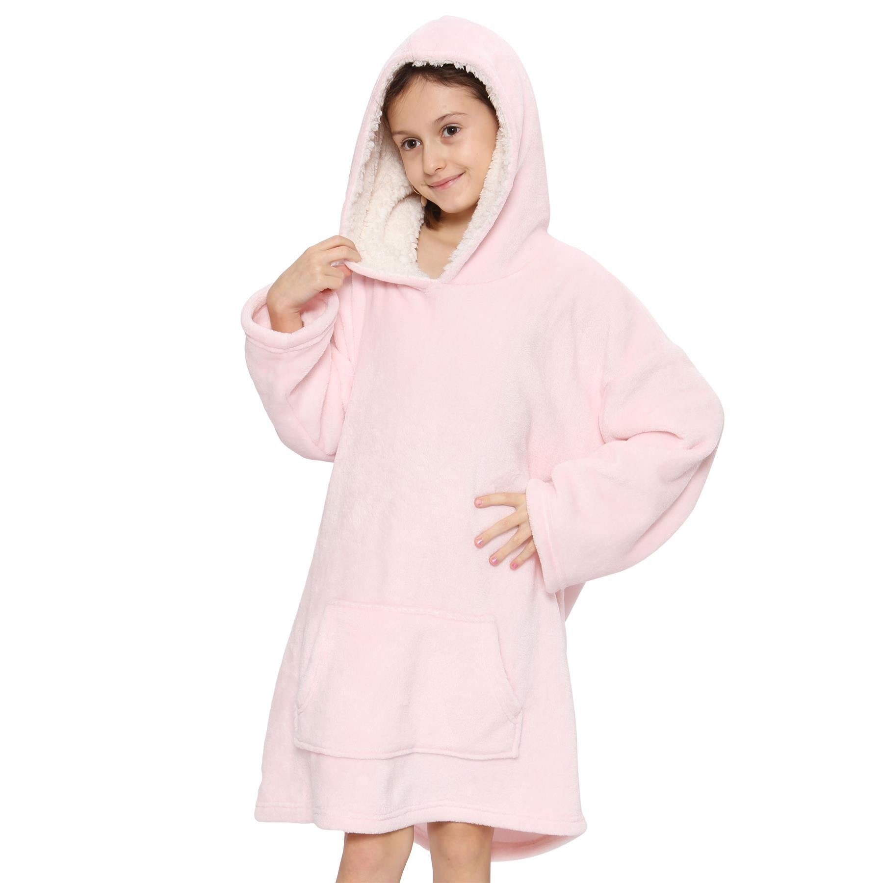 Kids Unisex Oversized Hoodie Baby Pink Snuggle Blanket Super Soft Warm Fleece