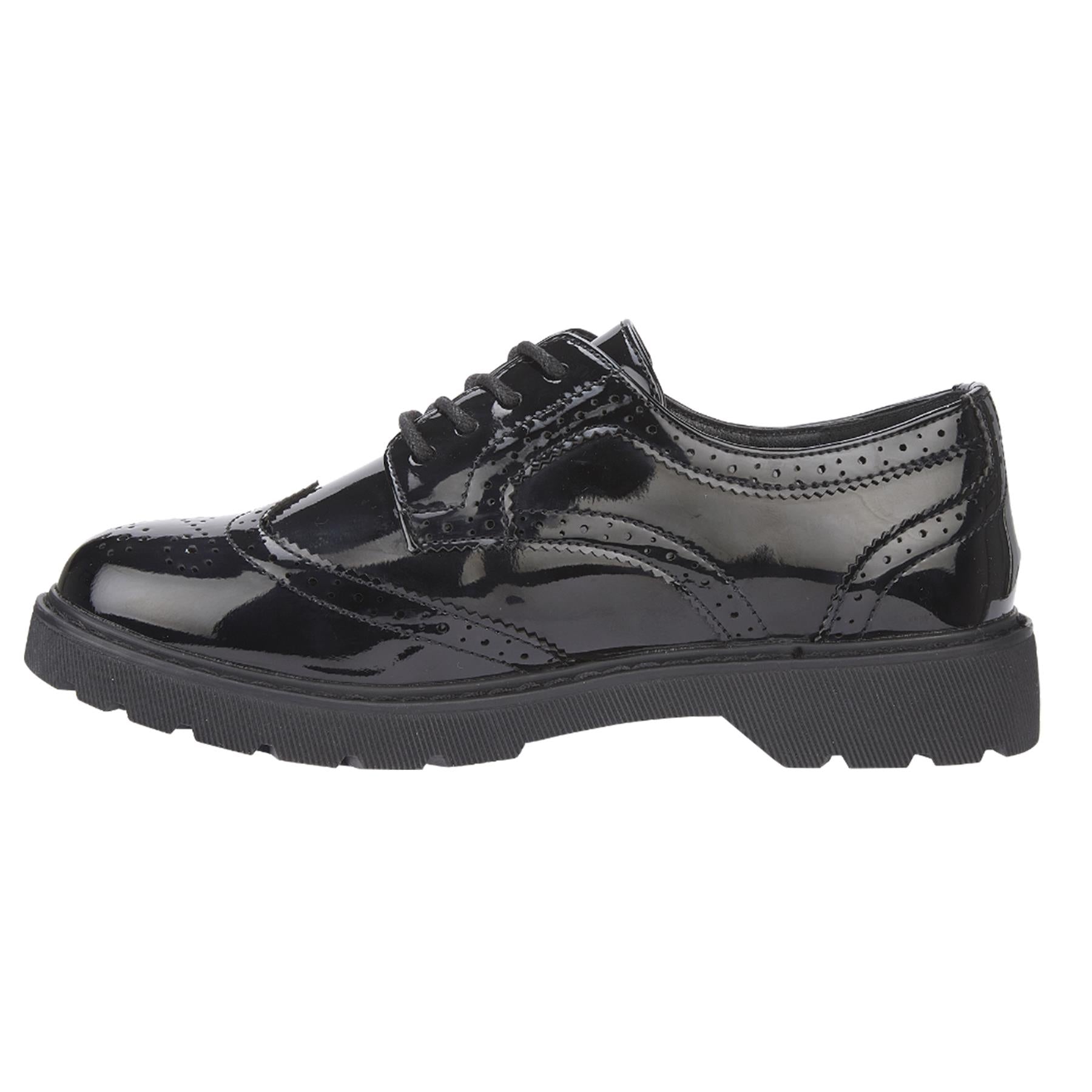 Kids Girls Teens School Shoes Faux Leather Brogue Black Patent Party Formal Shoe